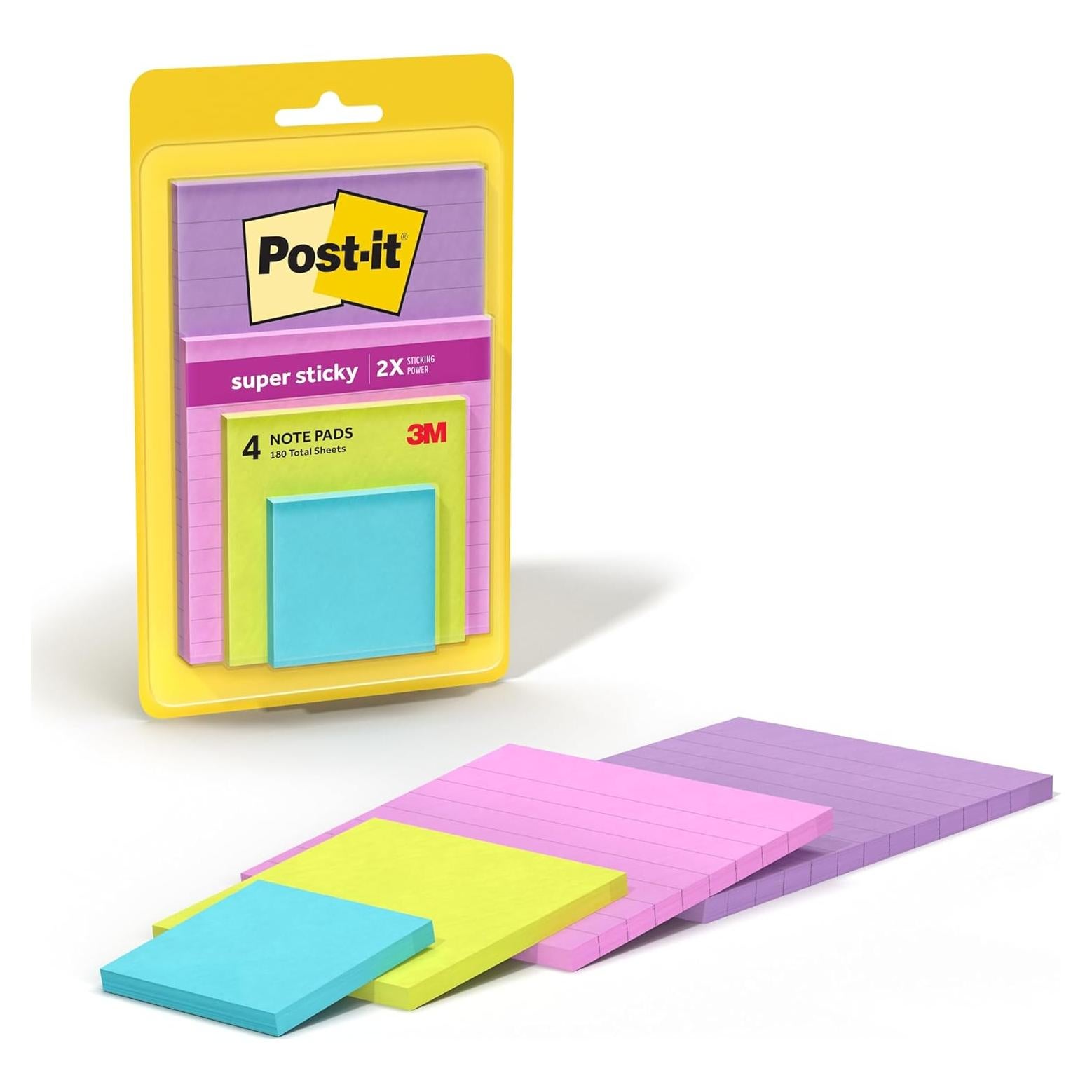 Notas Post-it Súper Adhesivas Neones Supernova, 4 Blocs, 2X Adhesión