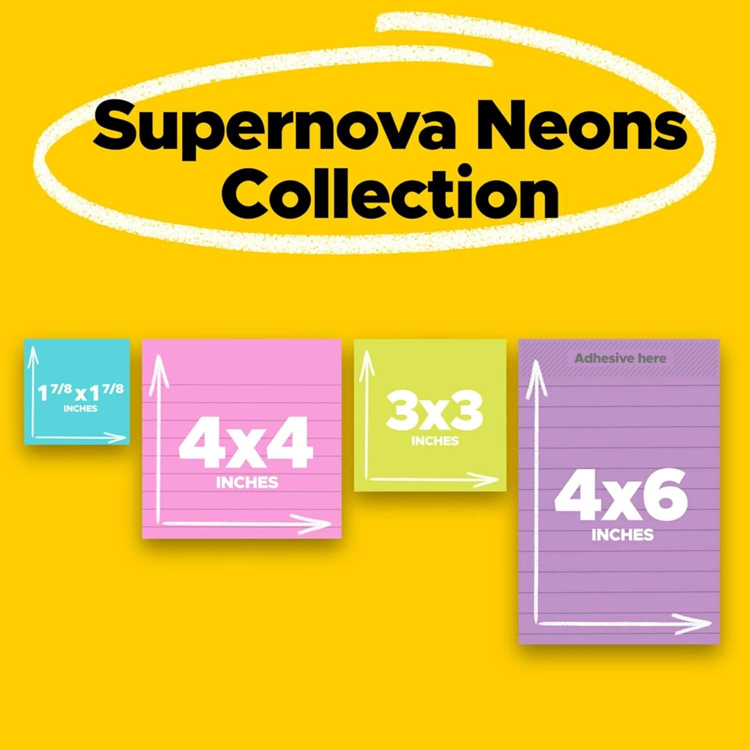 Notas Post-it Súper Adhesivas Neones Supernova, 4 Blocs, 2X Adhesión