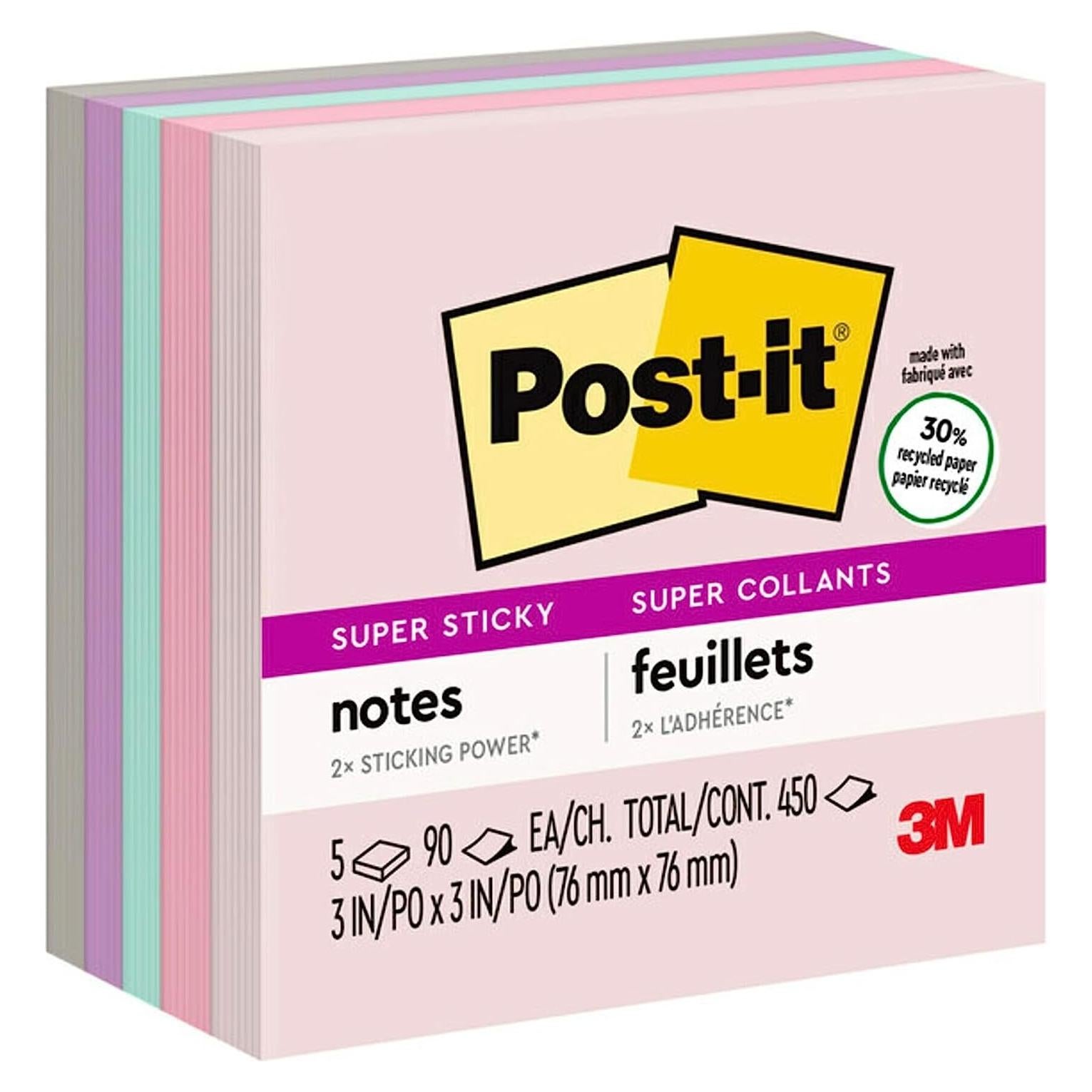 Notas Reutilizables Post-it Recicladas 7.62 cm 5 Bloc Pastel