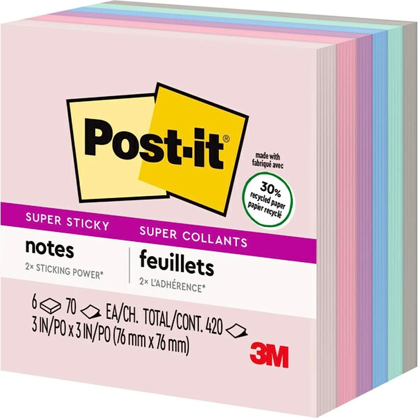Notas Reutilizables Post-it Recicladas 7.62 cm 5 Bloc Pastel