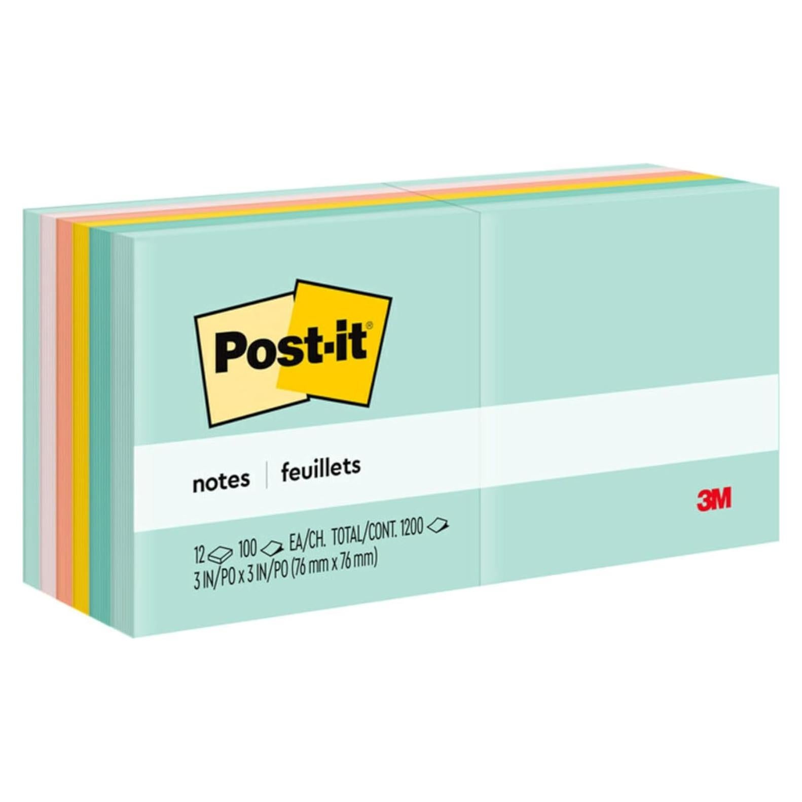 Notas Adhesivas Post-it 7.6x7.6 cm, 12 Blocs, Colección Cafetería Playa