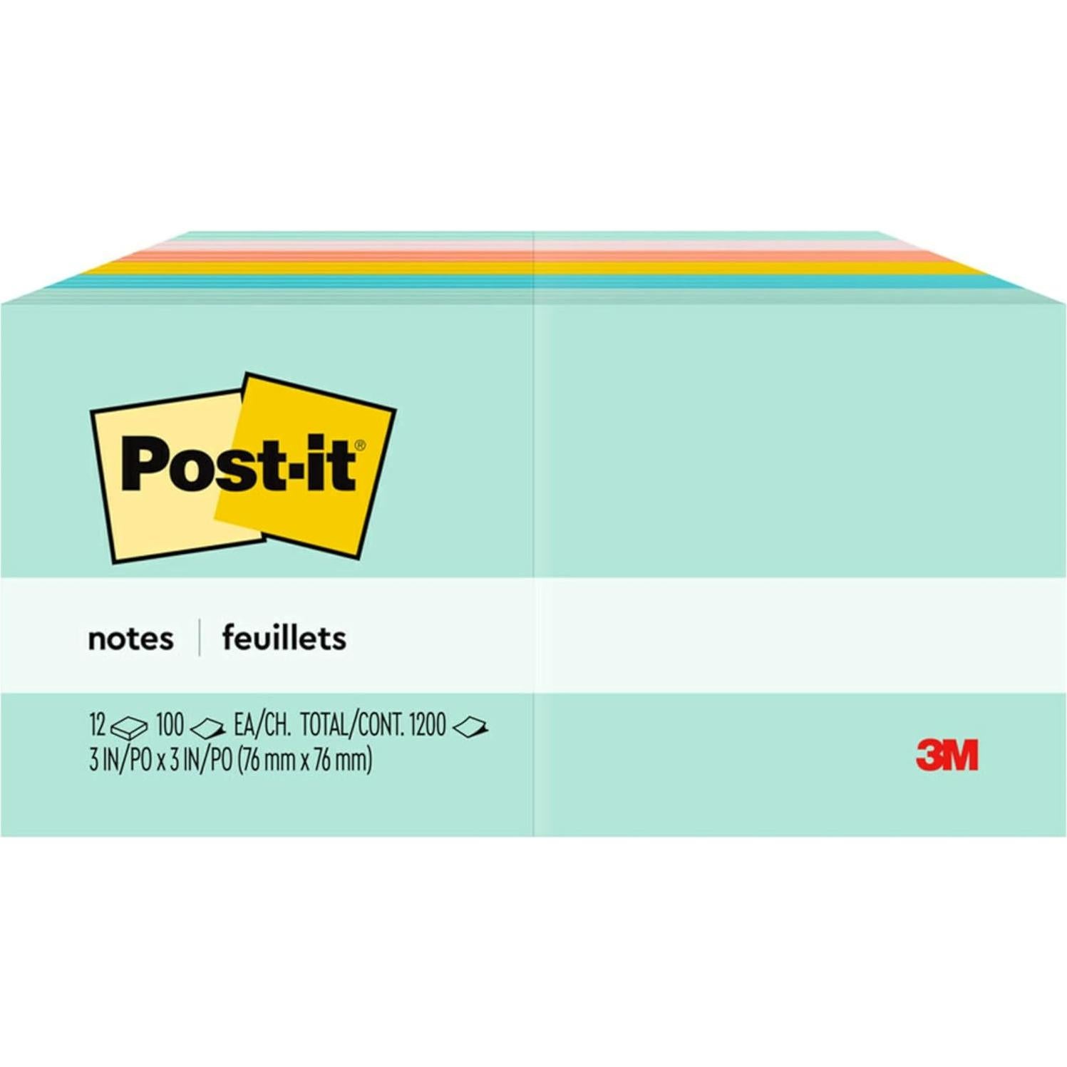 Notas Adhesivas Post-it 7.6x7.6 cm, 12 Blocs, Colección Cafetería Playa