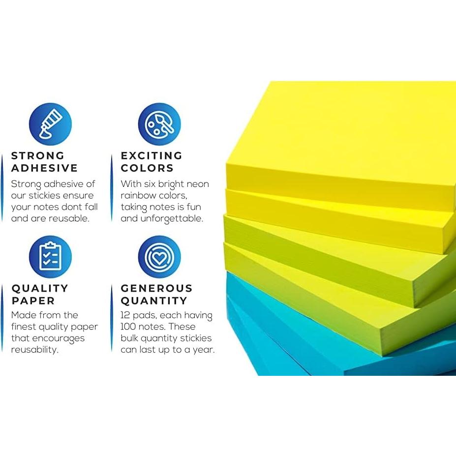 Notas Adhesivas Infiniko 7.62x7.62 cm - 12 Blocs de Colores