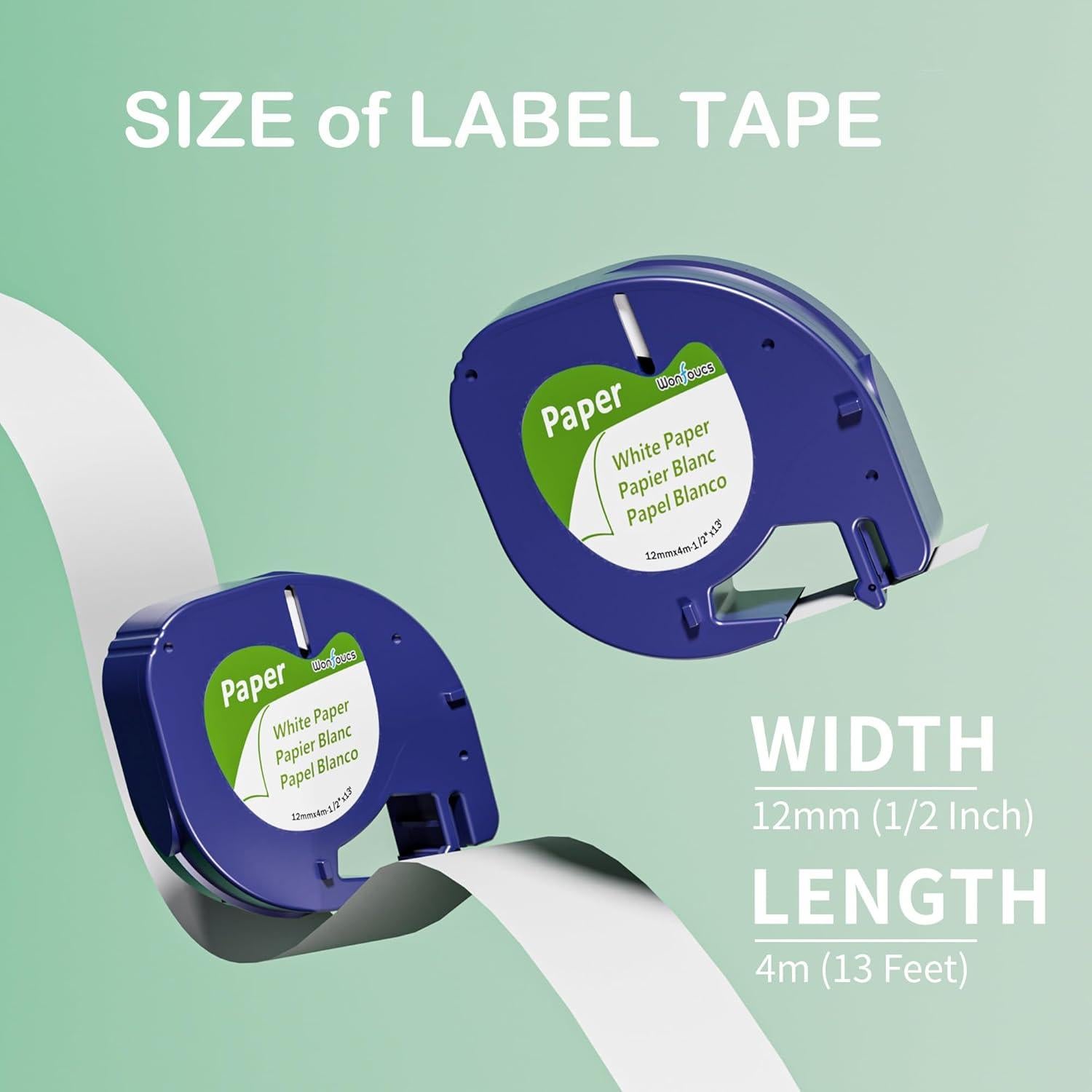 Cinta de Etiquetas de Papel Blanca 12mm x 4m Wonfoucs - Paquete de 3