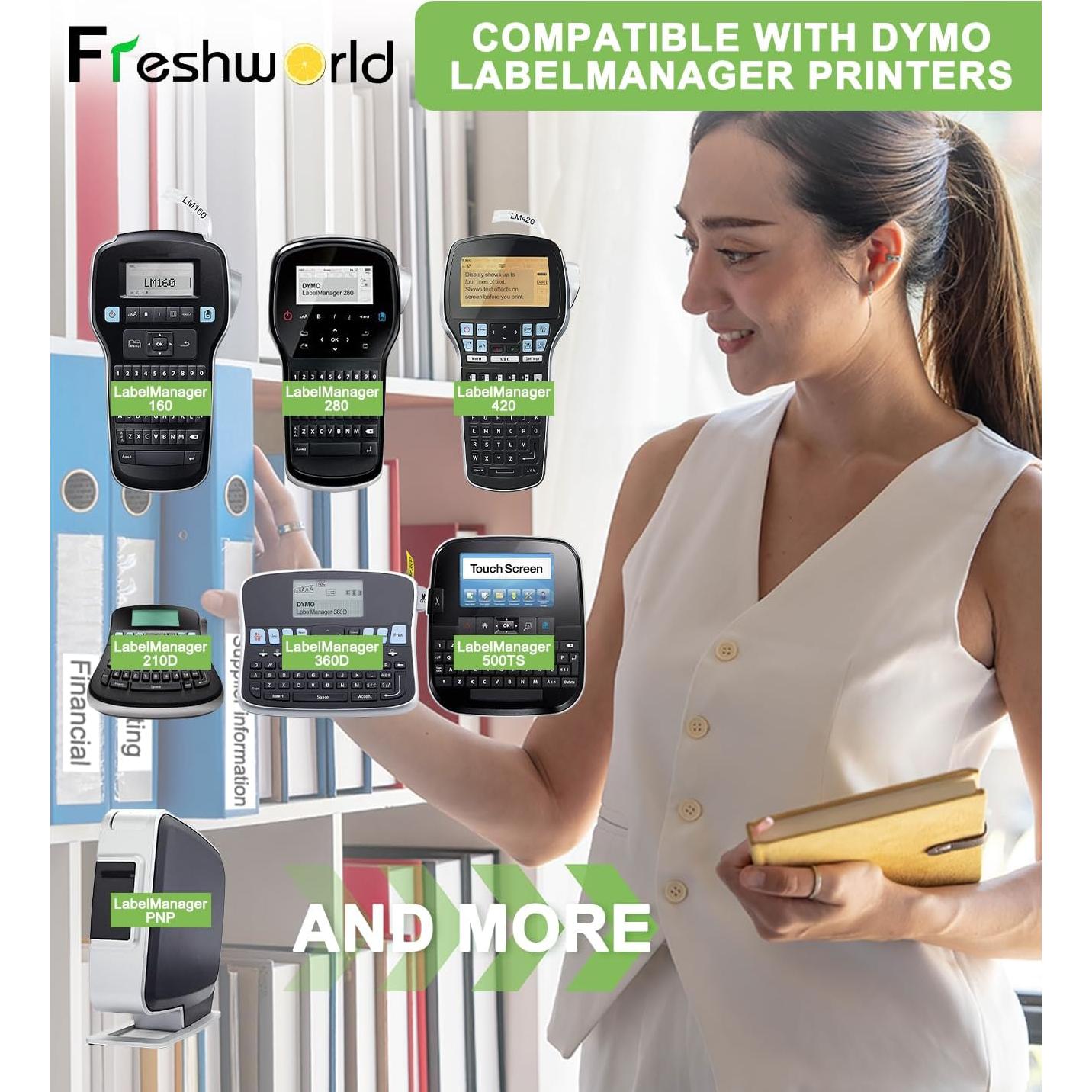 Cinta de Etiqueta Dymo D1 45013 Freshworld 12mm x 7m Negro/Blanco