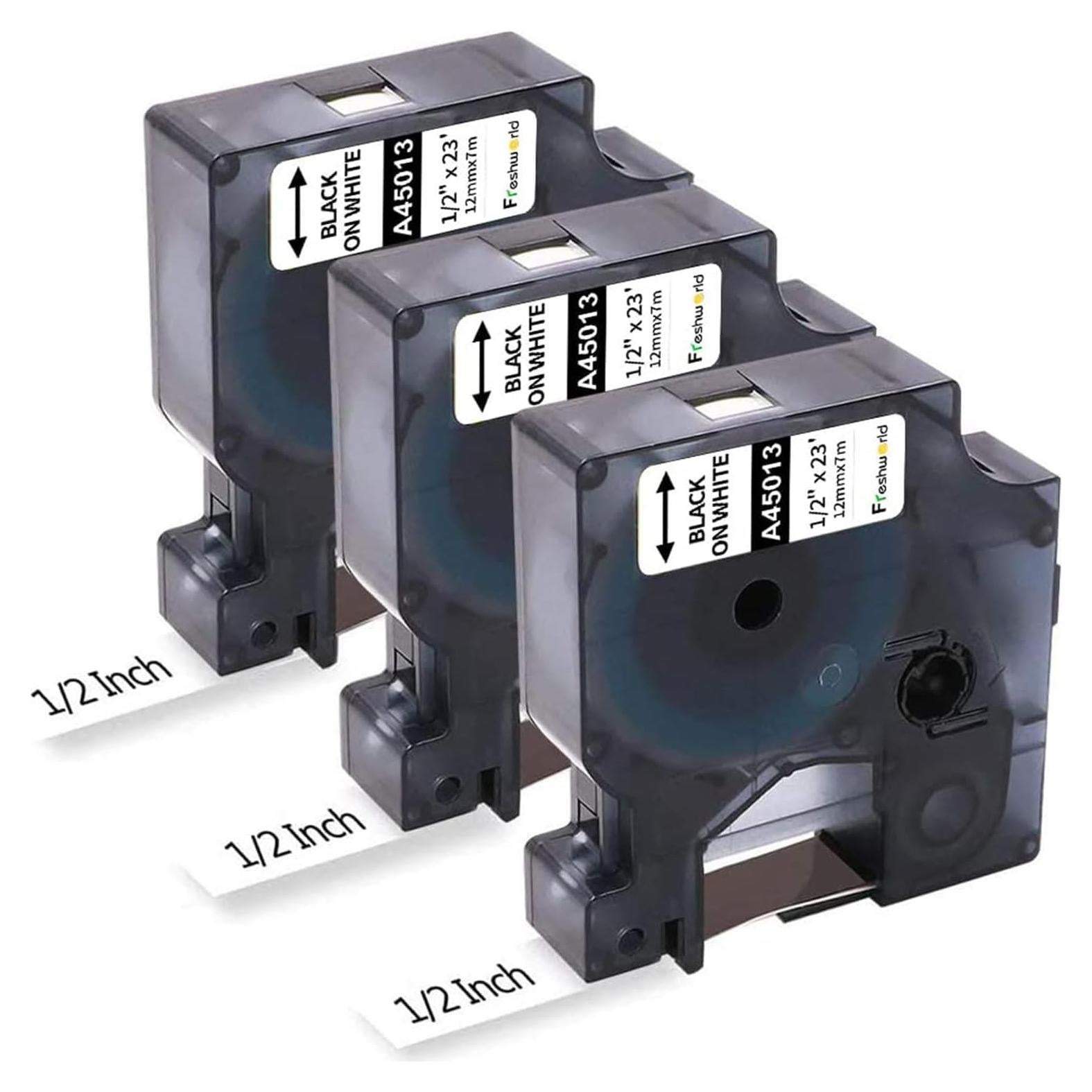 Cinta de Etiquetas Freshworld D1 45013 Negro sobre Blanco 12mm x 7m