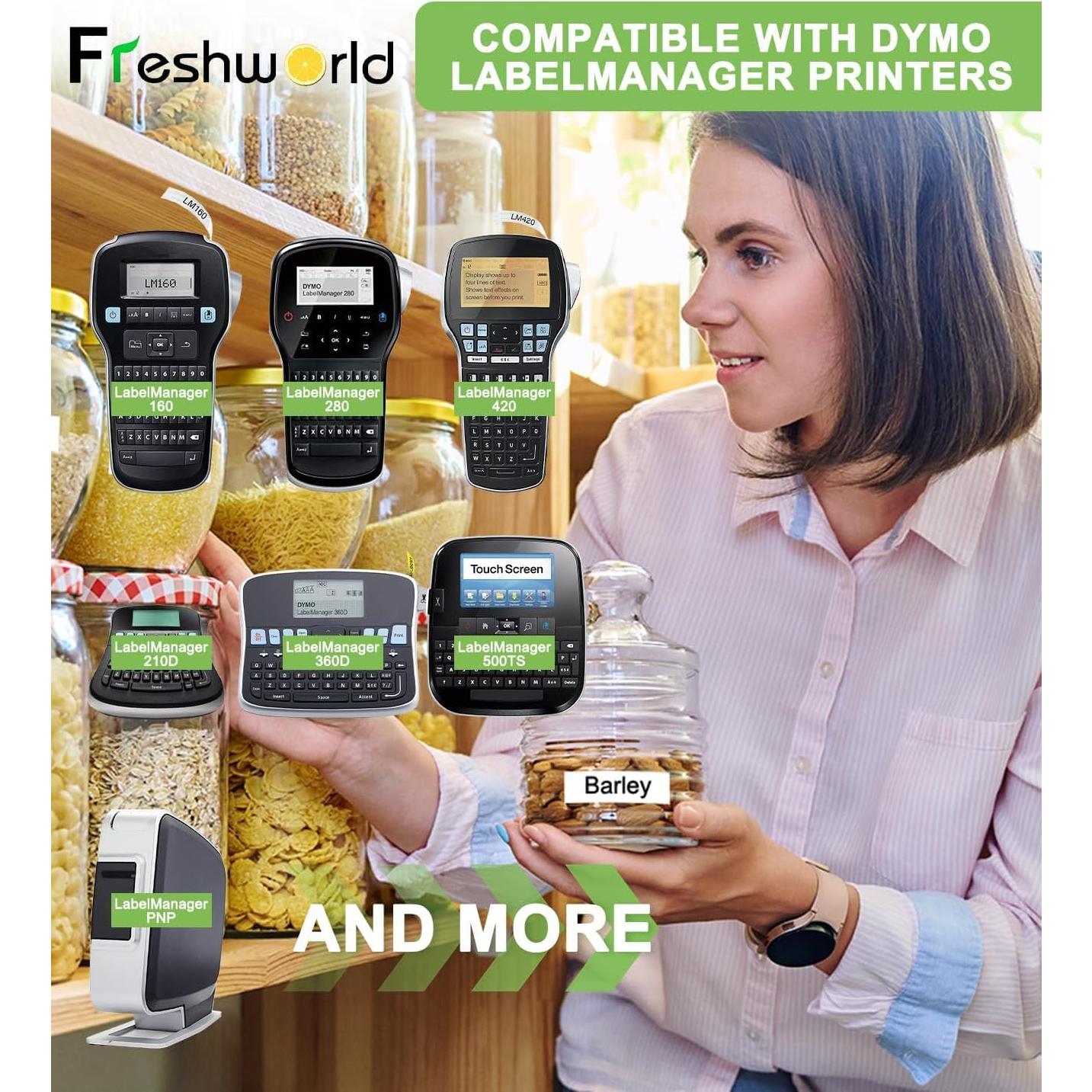 Cinta de Etiquetas Freshworld D1 45013 Negro sobre Blanco 12mm x 7m