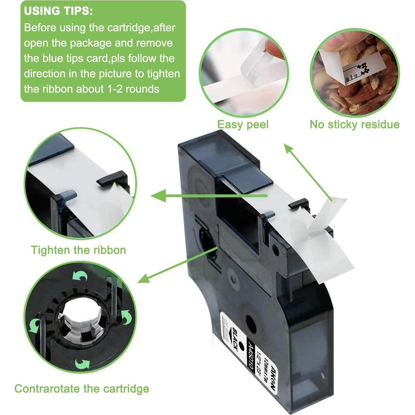 Cinta de Etiquetas Freshworld D1 45013 Negro sobre Blanco 12mm x 7m