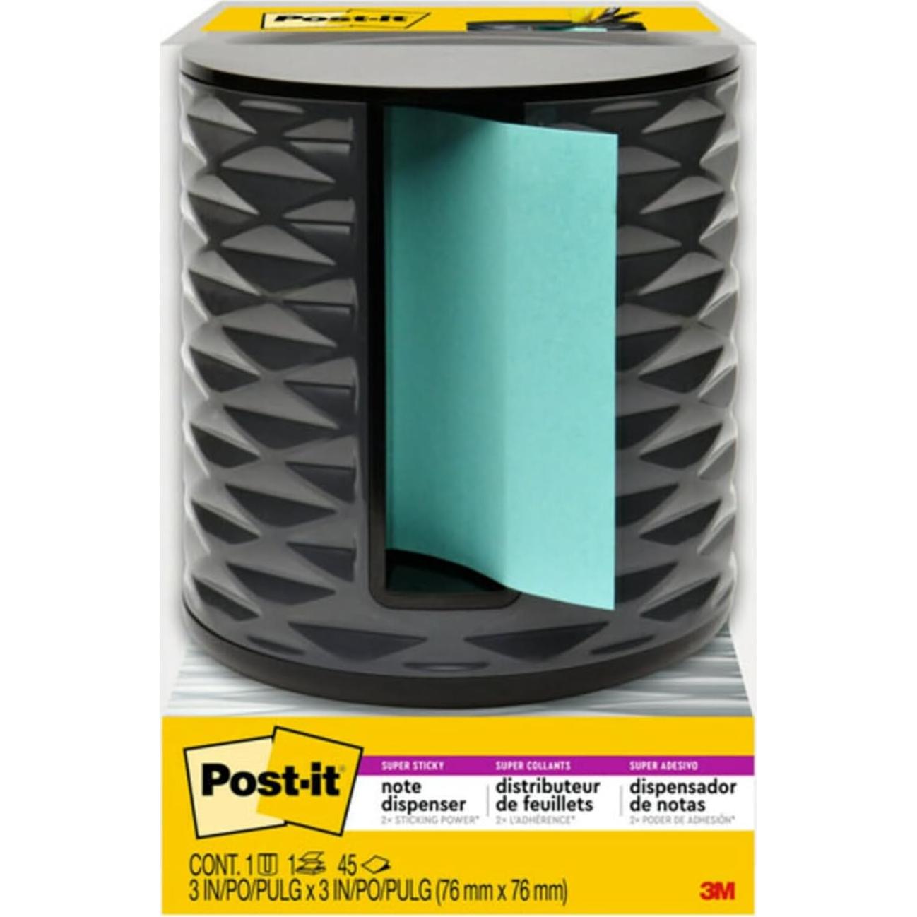 Dispensador de Notas Post-it Vertical Negro Geométrico con Notas Aqua Splash