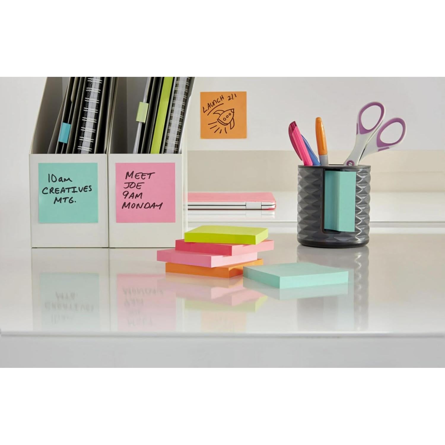 Dispensador de Notas Post-it Vertical Negro Geométrico con Notas Aqua Splash