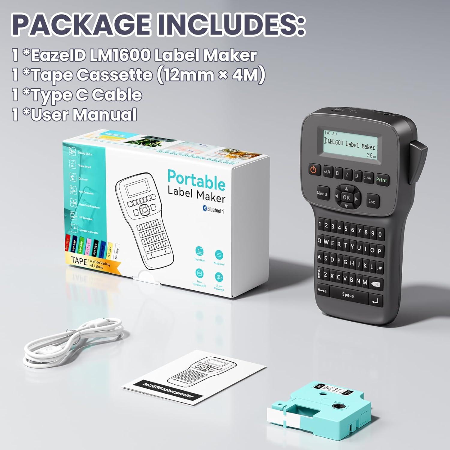 Máquina de Etiquetas EazeID LM1600 Portátil Recargable 12mm