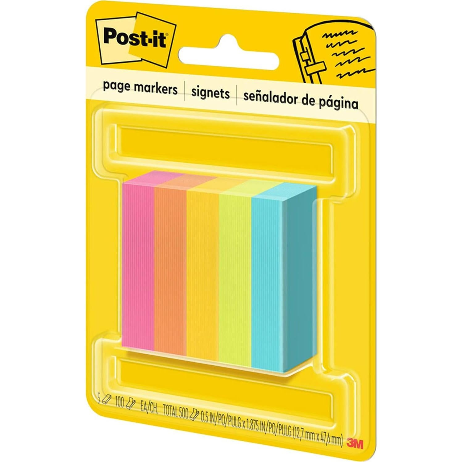 Marcadores de Página Post-it 5 Colores Neón 100 Hojas 1.27x5.08cm