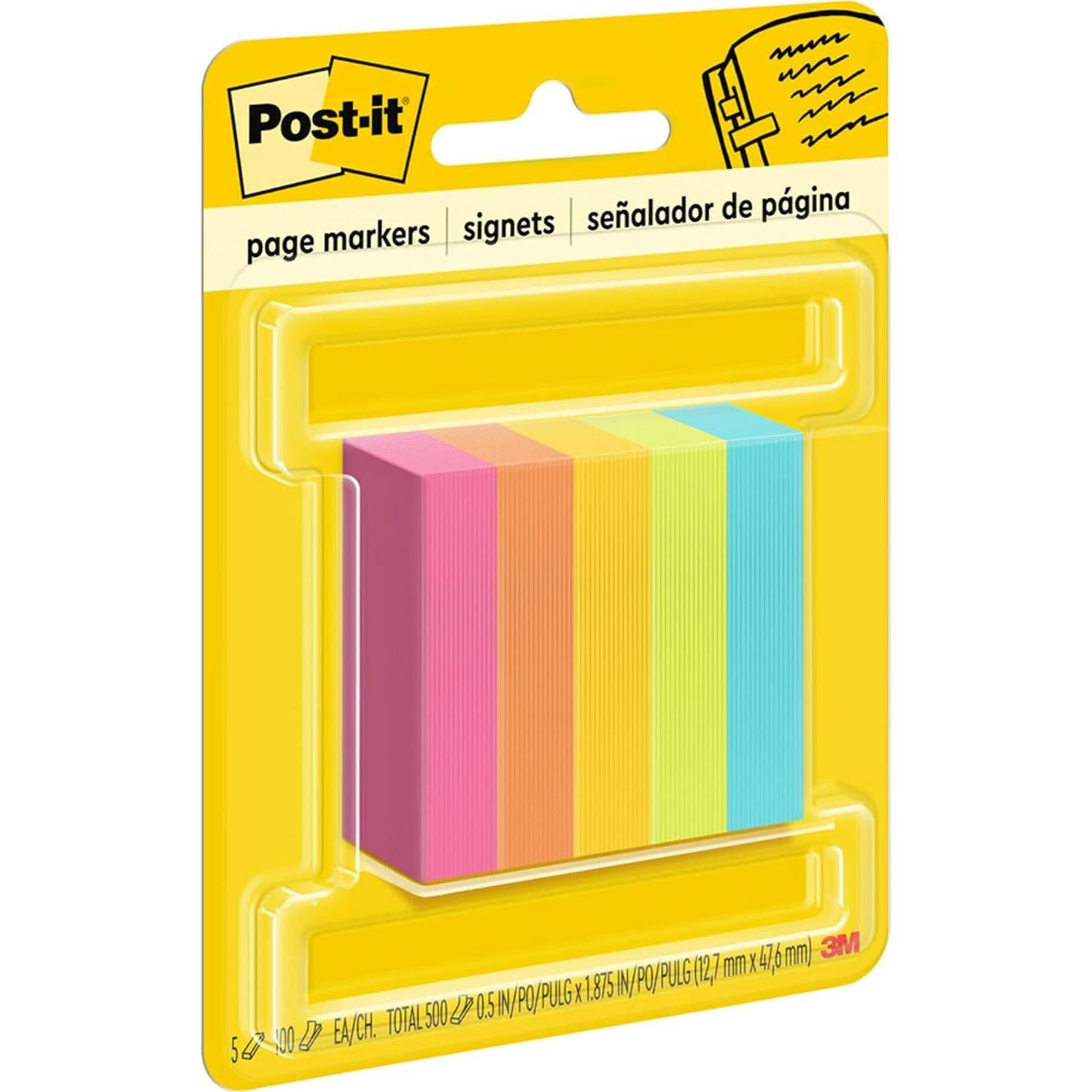 Marcadores de Página Post-it 5 Colores Neón 100 Hojas 1.27x5.08cm