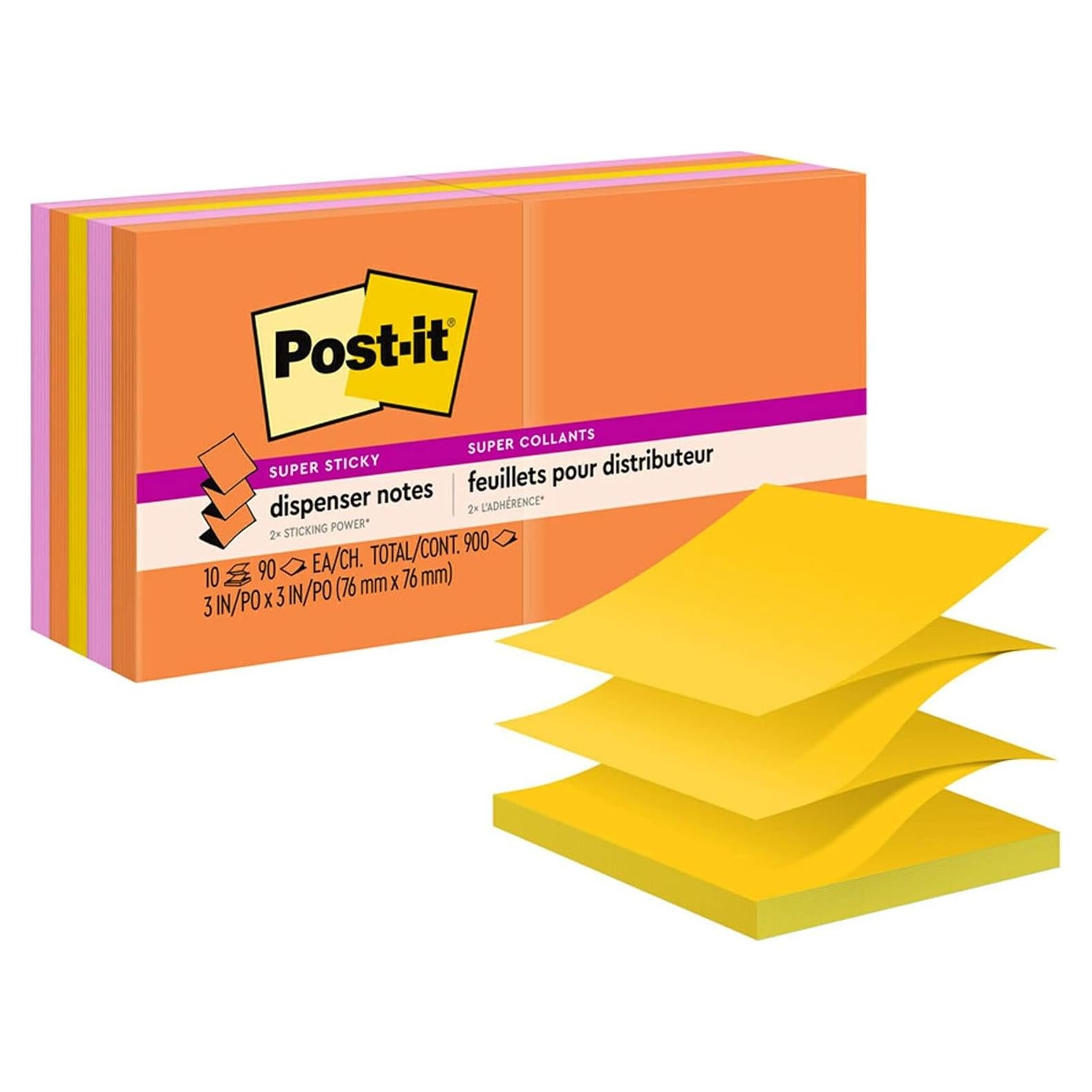Notas Adhesivas Super Sticky Post-it 3x3 cm, 10 Blocs, Colores Energy Boost