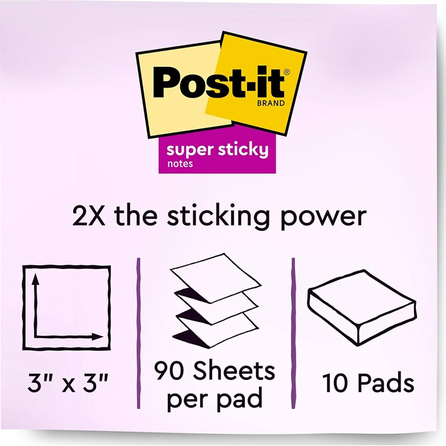 Notas Adhesivas Super Sticky Post-it 3x3 cm, 10 Blocs, Colores Energy Boost