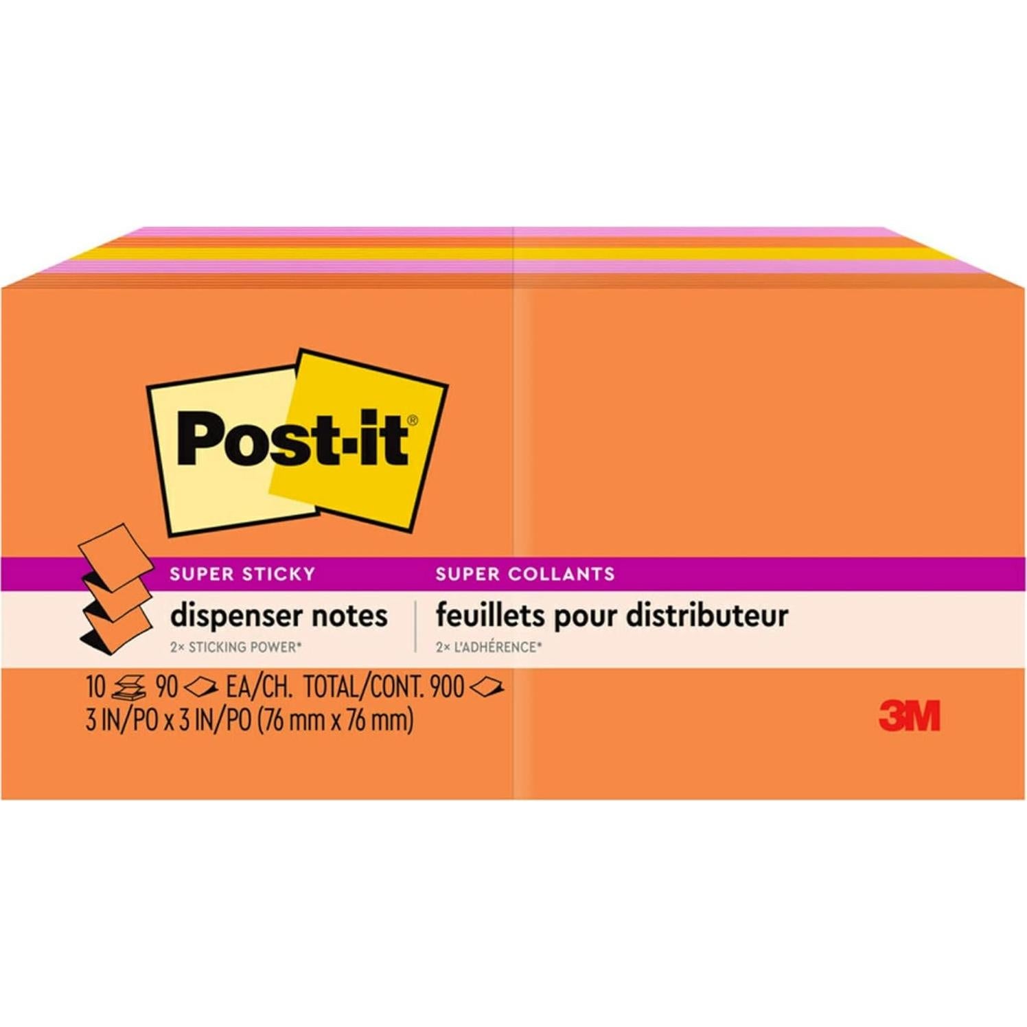 Notas Adhesivas Super Sticky Post-it 3x3 cm, 10 Blocs, Colores Energy Boost
