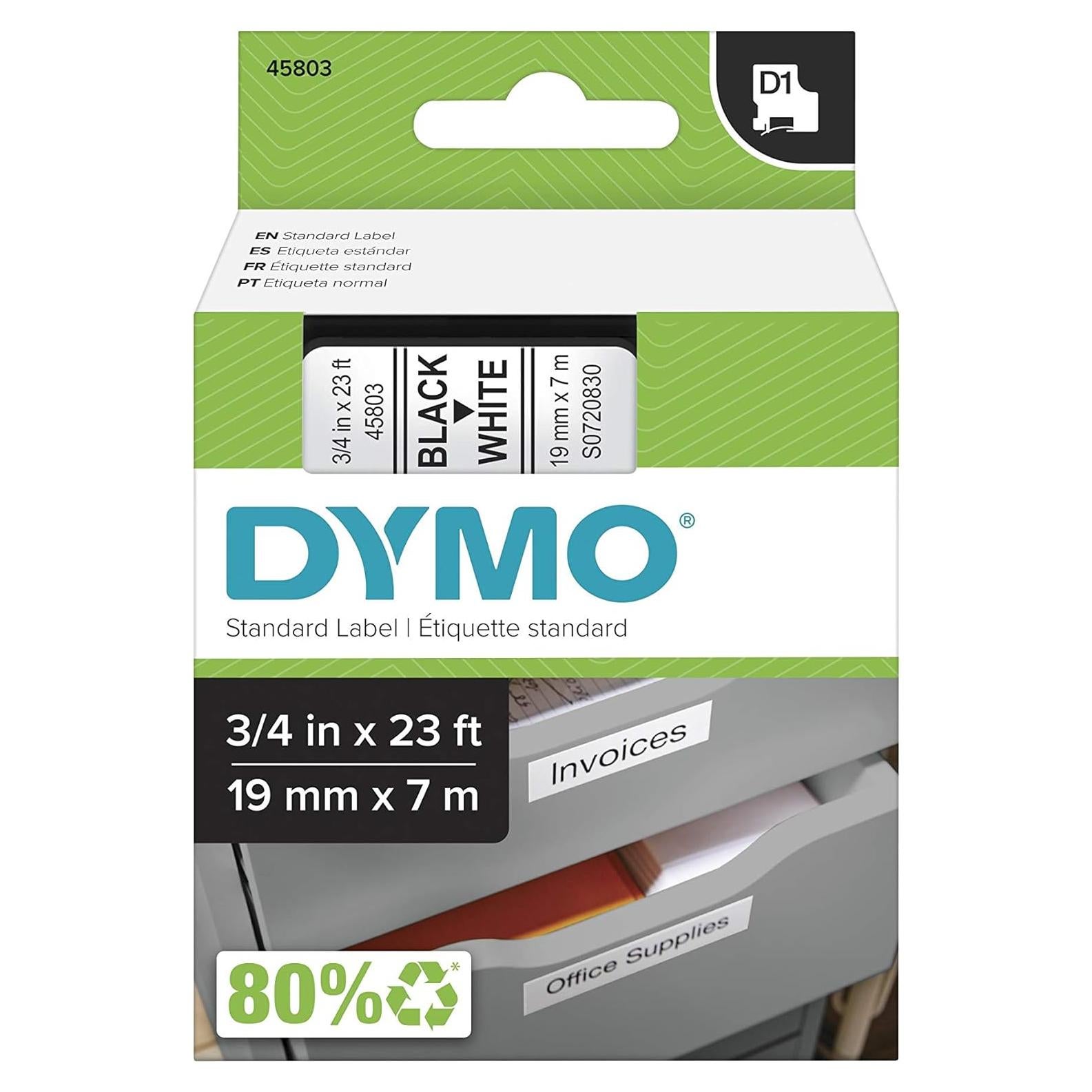 Cinta de Etiquetado DYMO D1 1.9 cm x 7 m Negra sobre Blanca