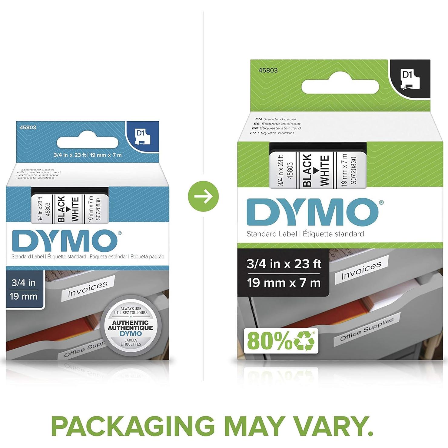 Cinta de Etiquetado DYMO D1 1.9 cm x 7 m Negra sobre Blanca