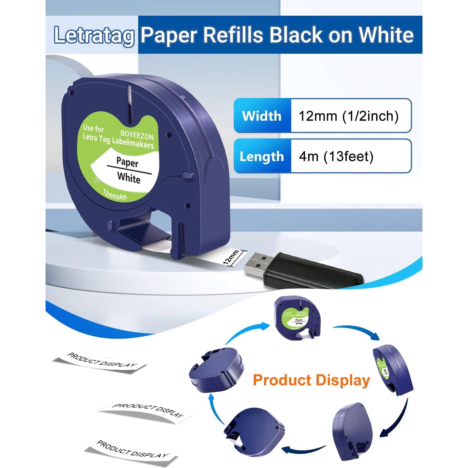 Cintas de Etiquetas BOYEEZON 4Pk Papel Blanco 12mm x 4m