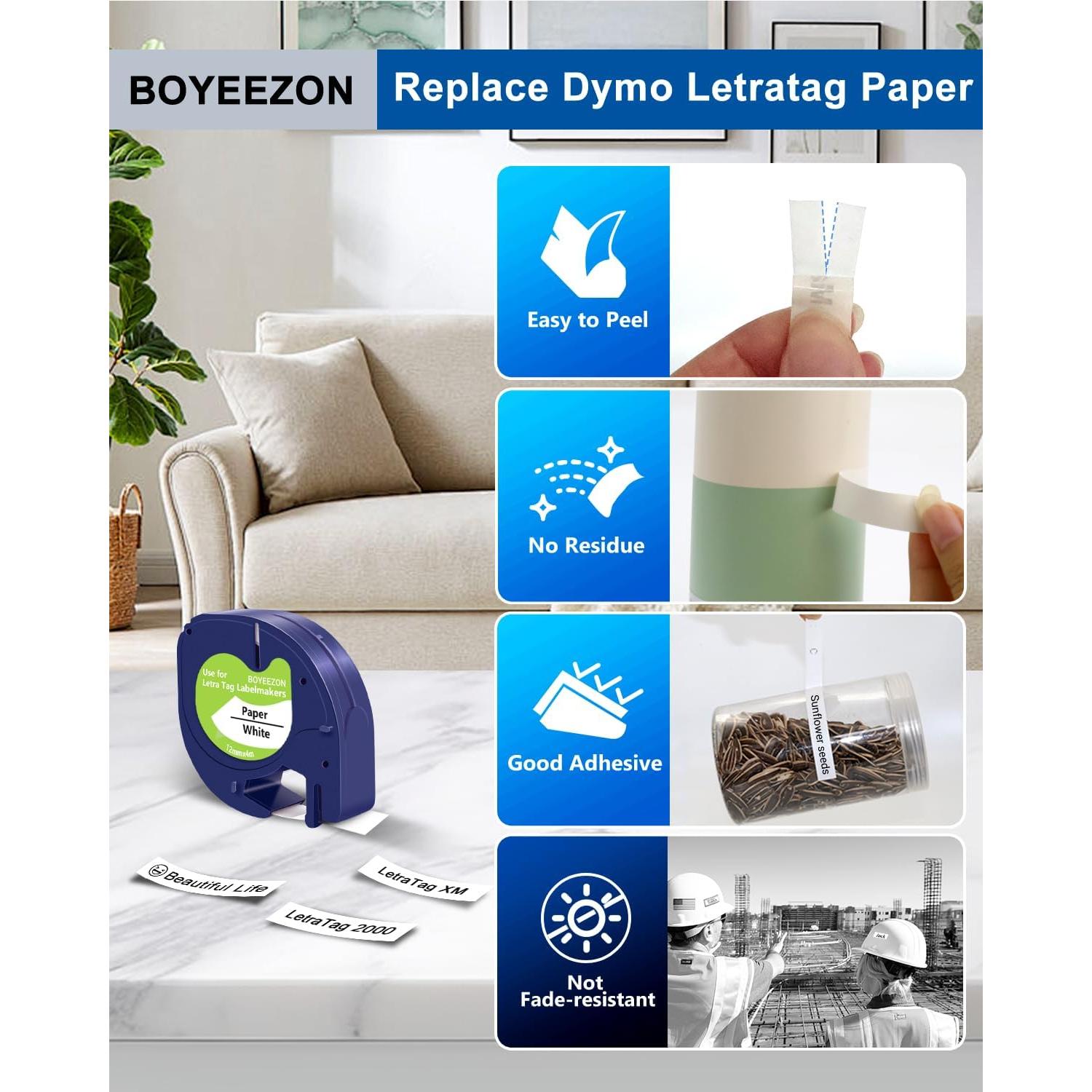 Cintas de Etiquetas BOYEEZON 4Pk Papel Blanco 12mm x 4m
