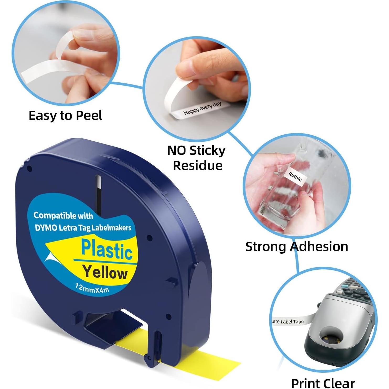 Cinta de Etiqueta 5-Pack 12mm x 4m Home Colortly Compatible Dymo