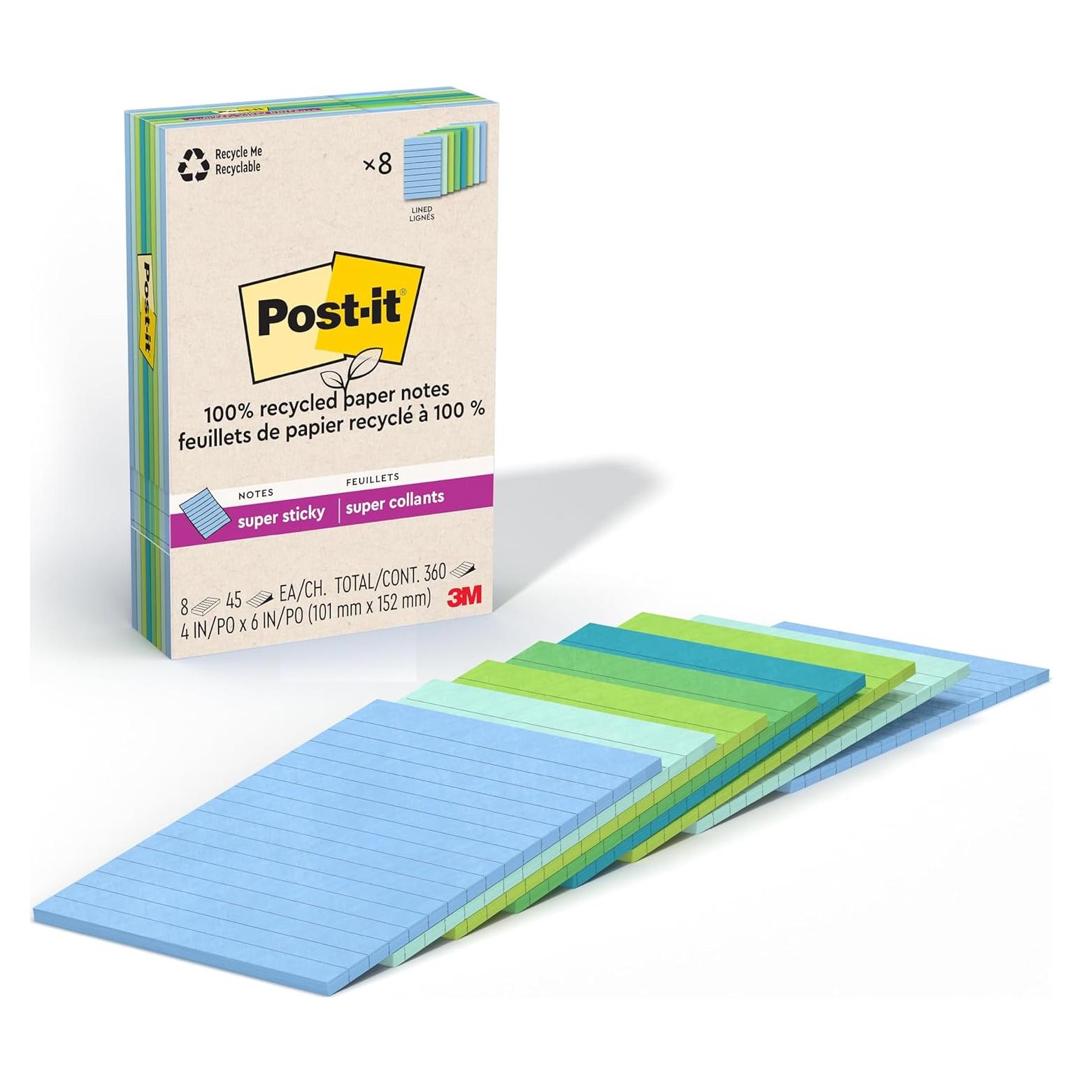 Notas Adhesivas Super Sticky Post-it Oasis 10.16x15.24cm 8 Blocs