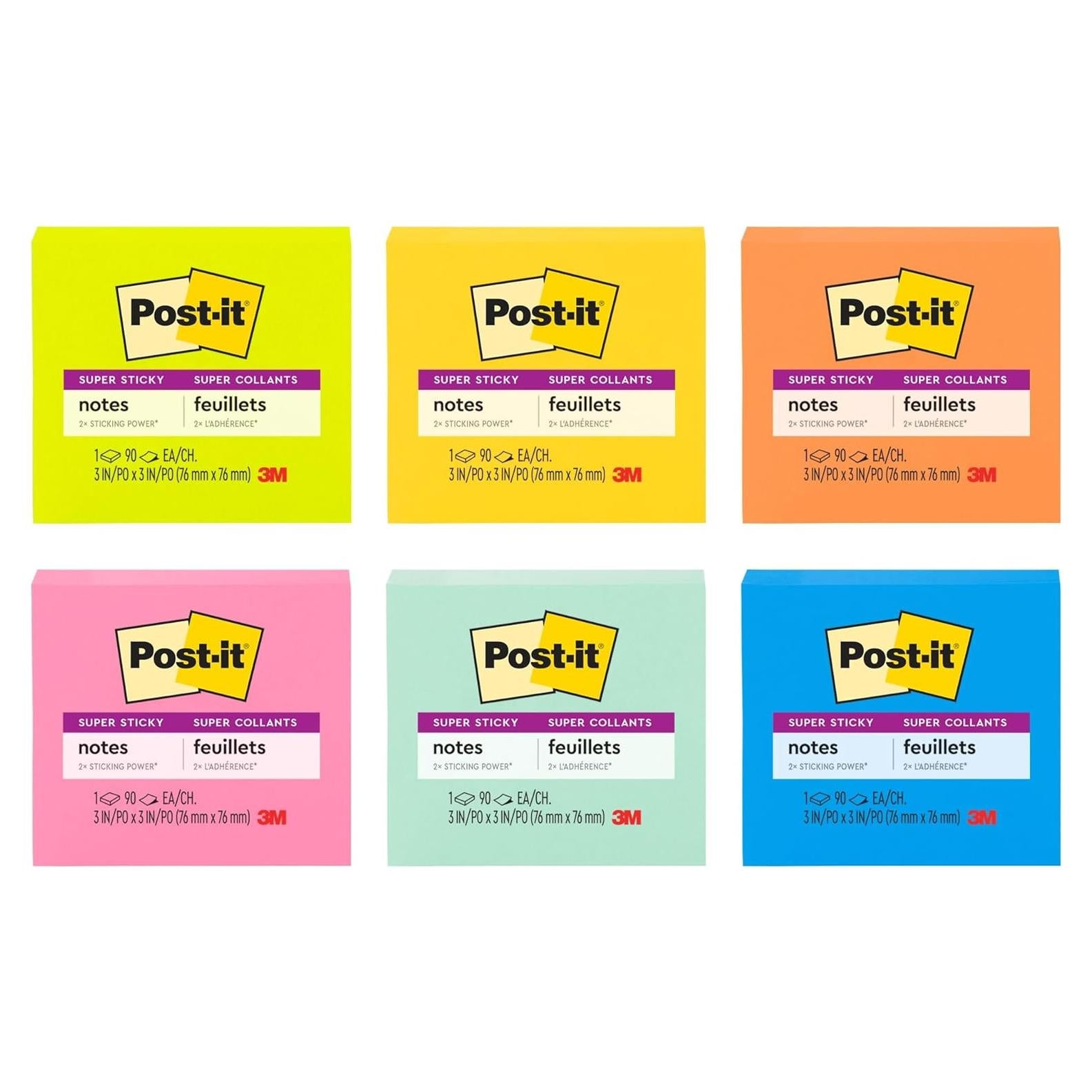 Notas Post-it Súper Adhesivas 7.6x7.6cm Multicolor 540 Hojas