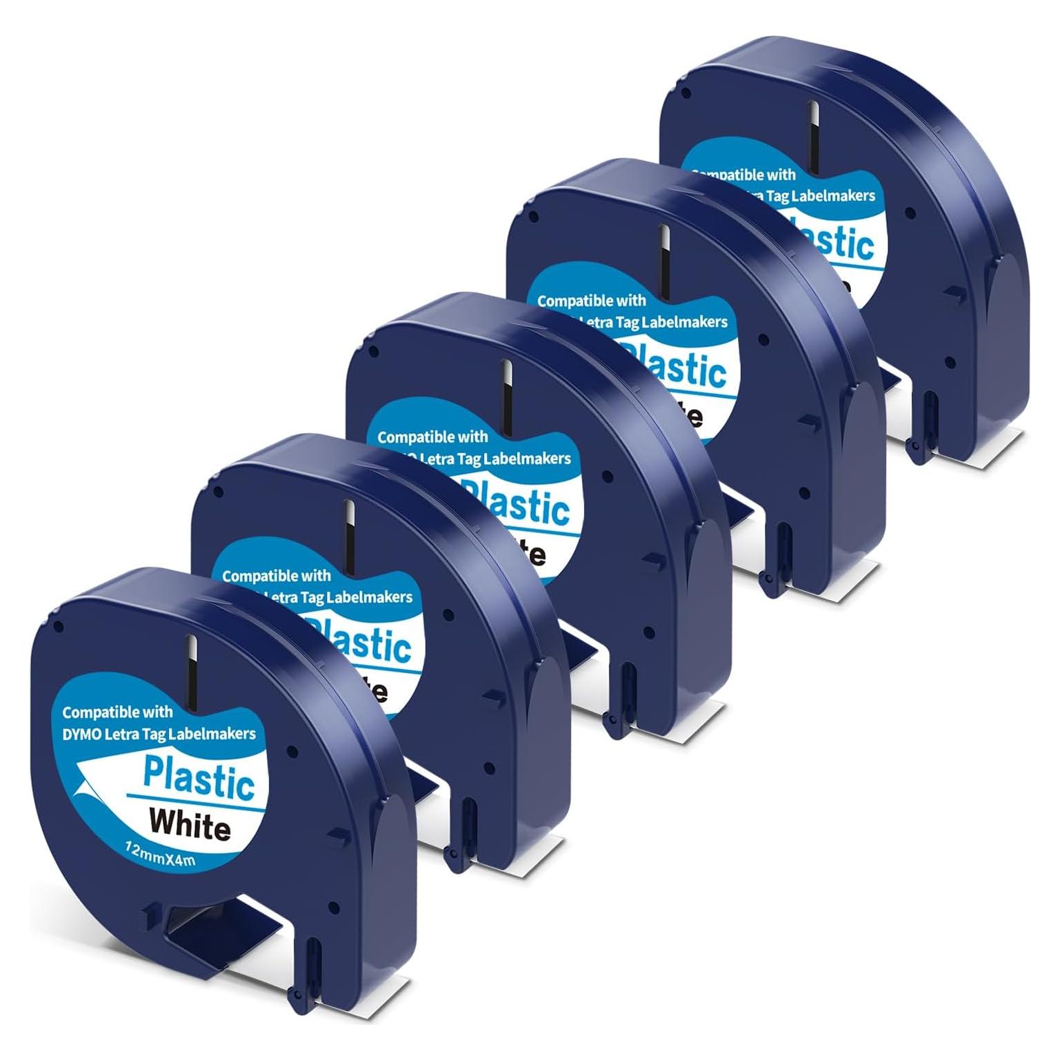 Cinta de Etiqueta Plástica Negra sobre Blanca Camopro 12mm x 4m - Paquete de 5