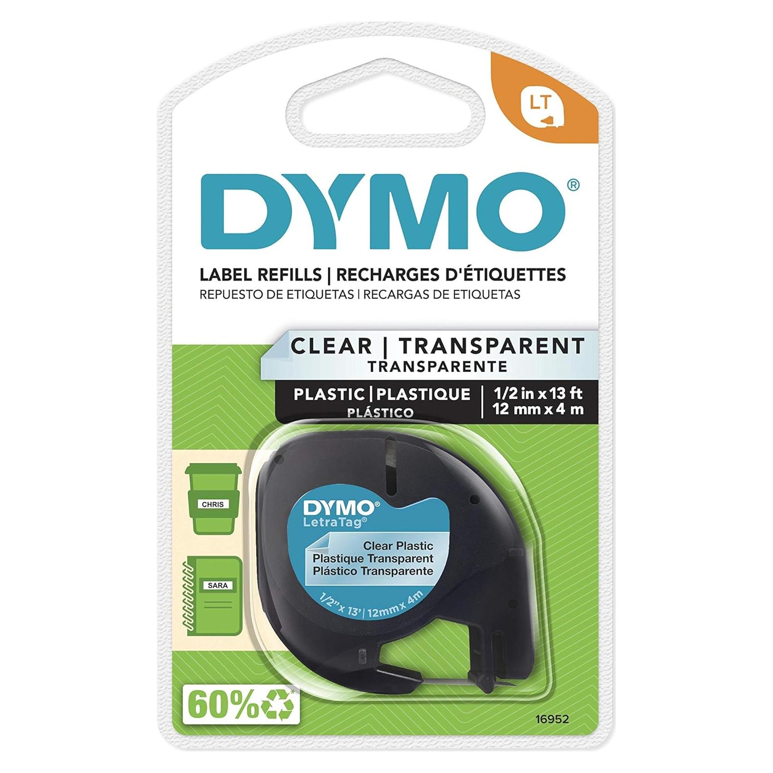Cinta de Etiquetado DYMO LetraTag Transparente 1.27 cm x 3.66 m