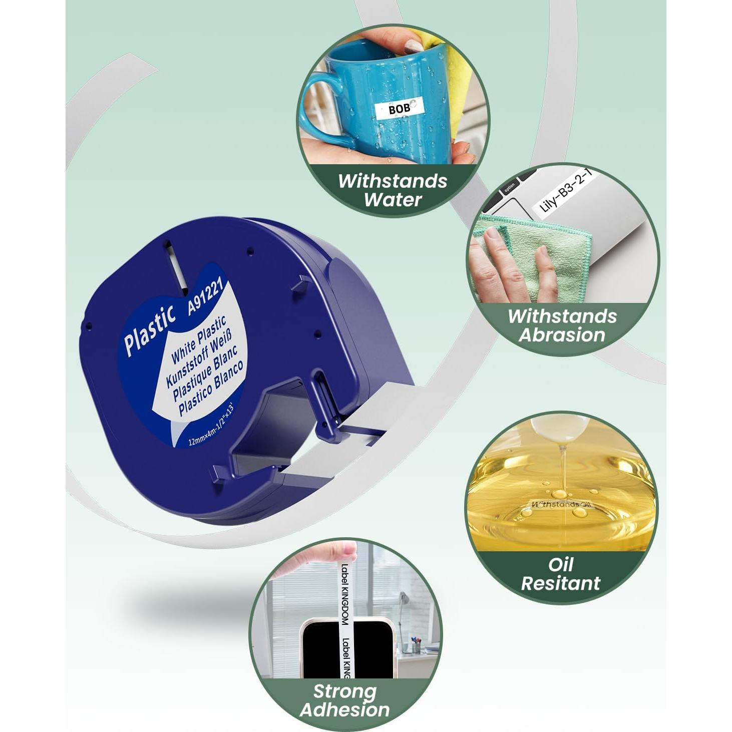 Cinta de Etiqueta 12mm x 4m Wonfoucs para Dymo LetraTag