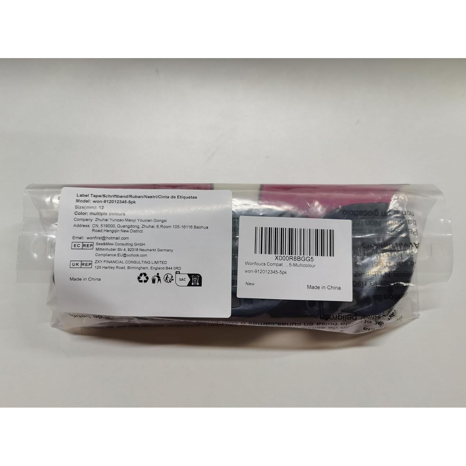 Cinta de Etiqueta 12mm x 4m Wonfoucs para Dymo LetraTag