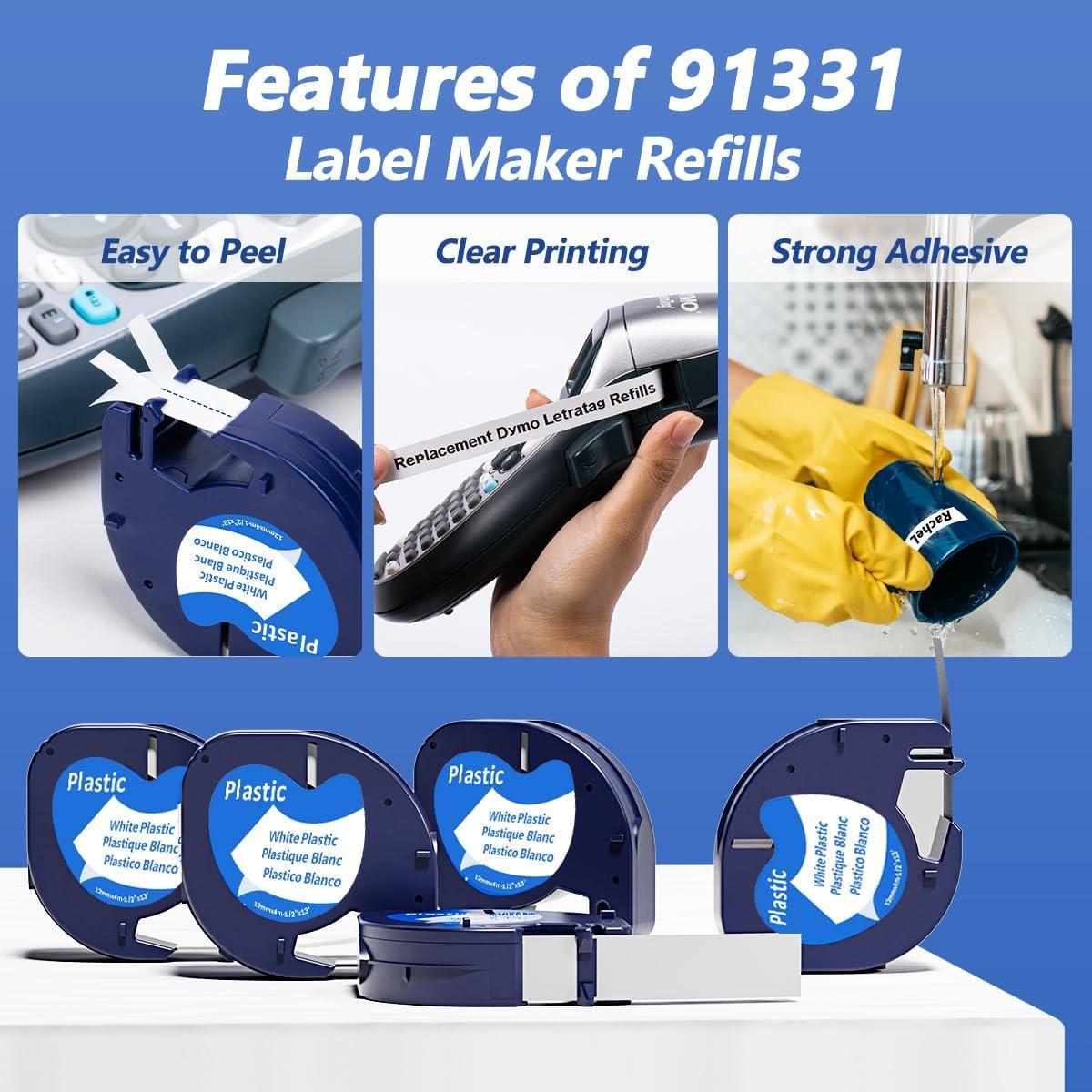 Cintas de Etiqueta Fimax 12mm x 4m para DYMO LetraTag - Paquete de 5