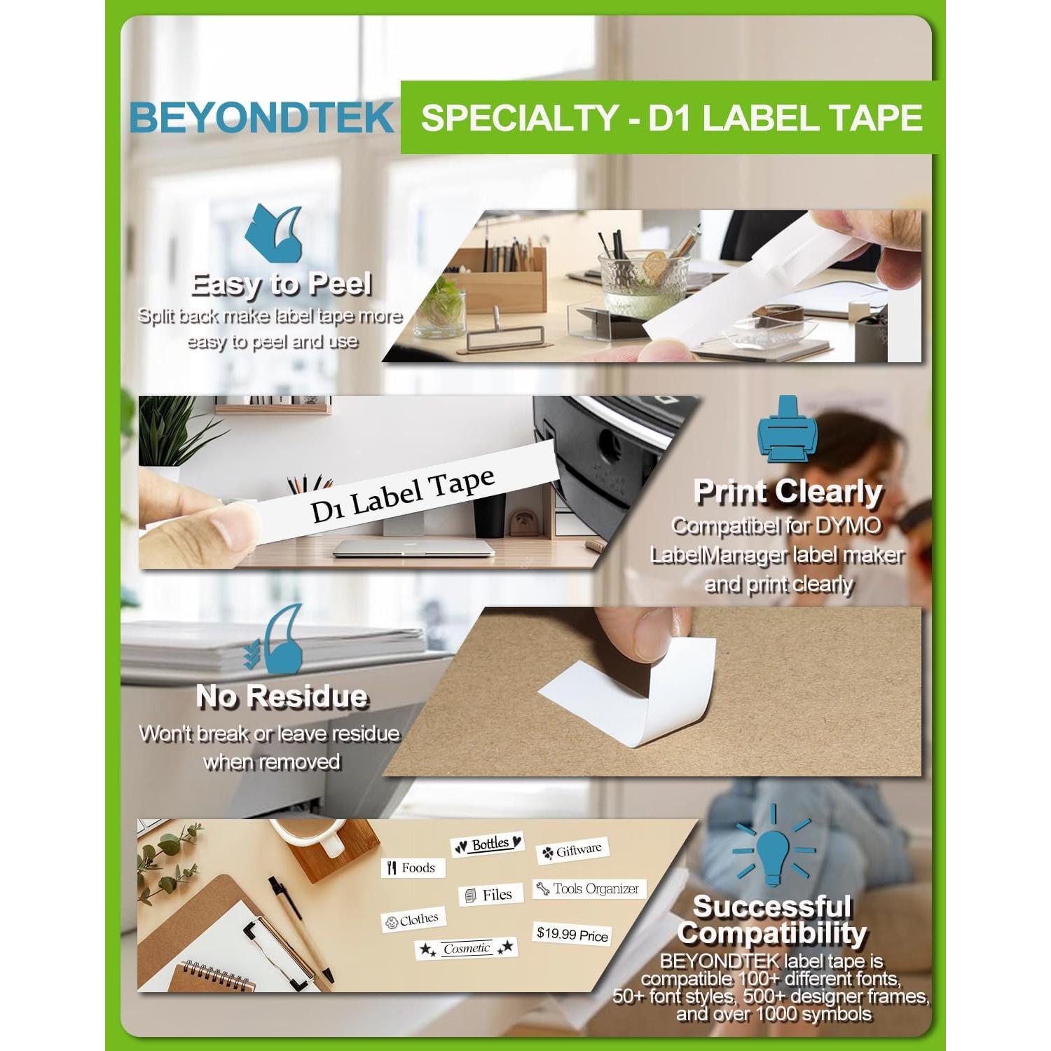 Cintas de Etiquetas Dymo D1 45013 12mm x 3m 5Pk BEYONDTEK