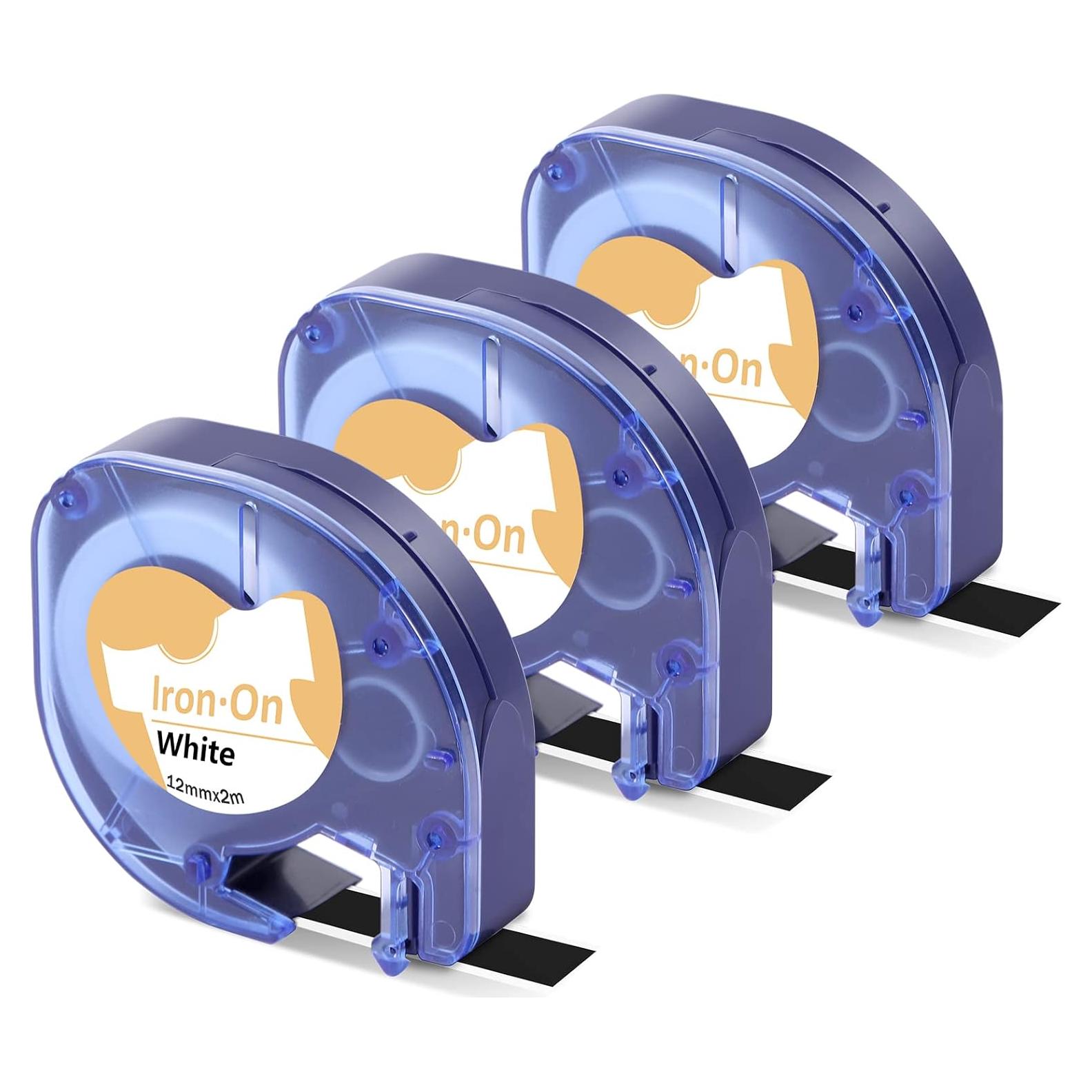 Cinta de Etiquetas de Planchar KINGDOM 3-Pack 12mm Negro sobre Blanco