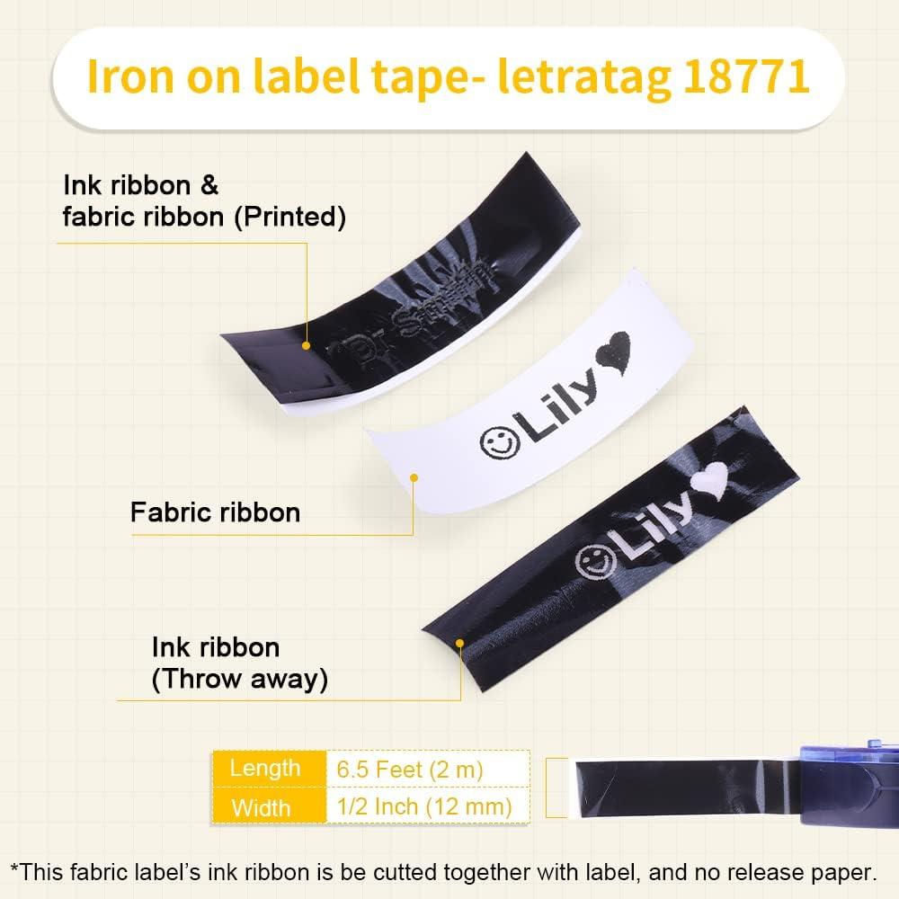 Cinta de Etiquetas de Planchar KINGDOM 3-Pack 12mm Negro sobre Blanco