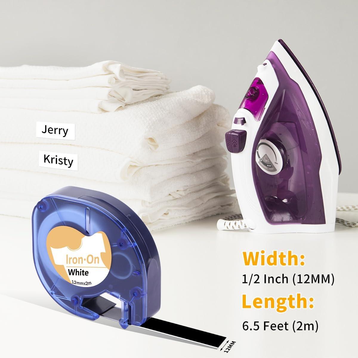 Cinta de Etiquetas de Planchar KINGDOM 3-Pack 12mm Negro sobre Blanco