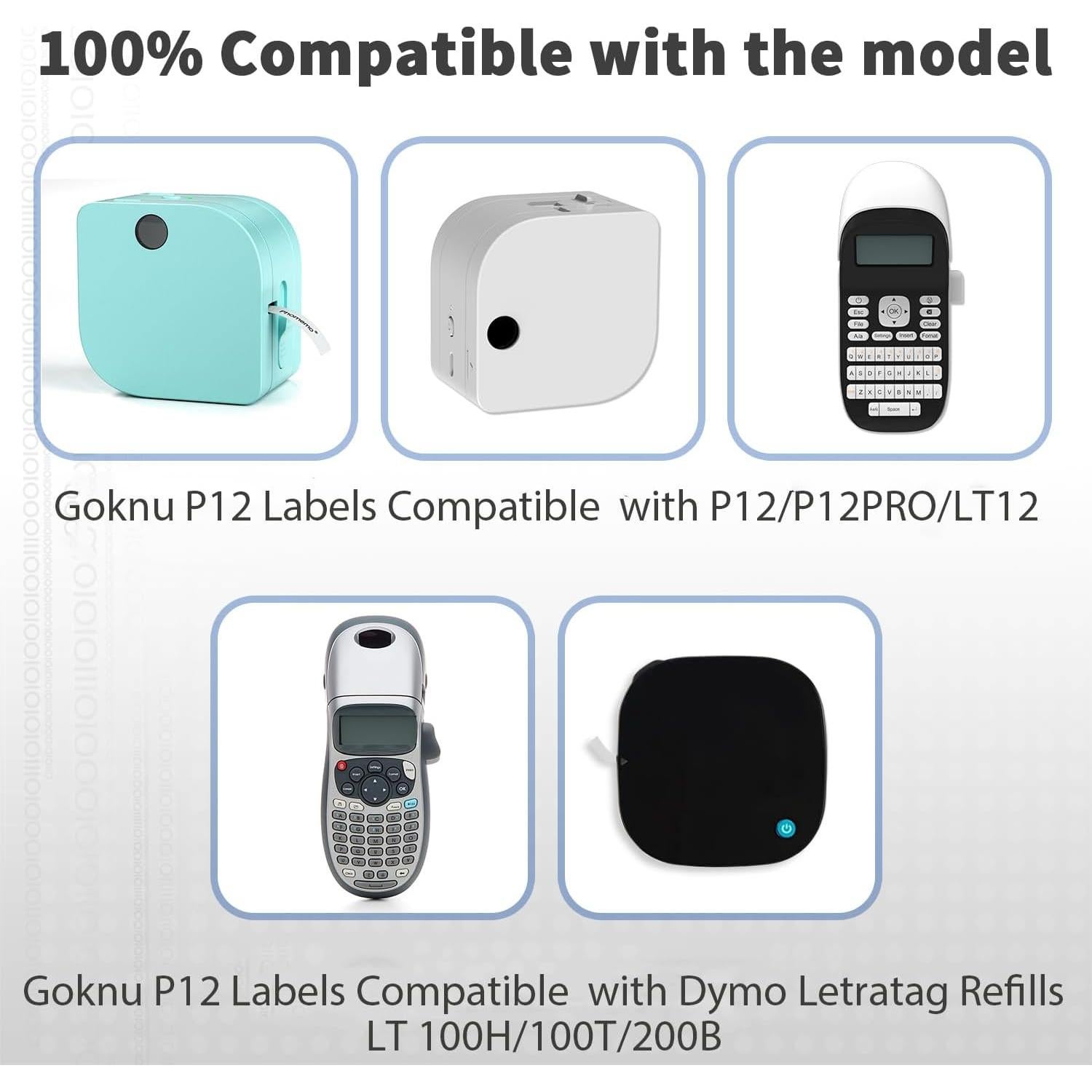 Paquete de 5 Etiquetas Térmicas Goknu P12 Compatibles DYMO