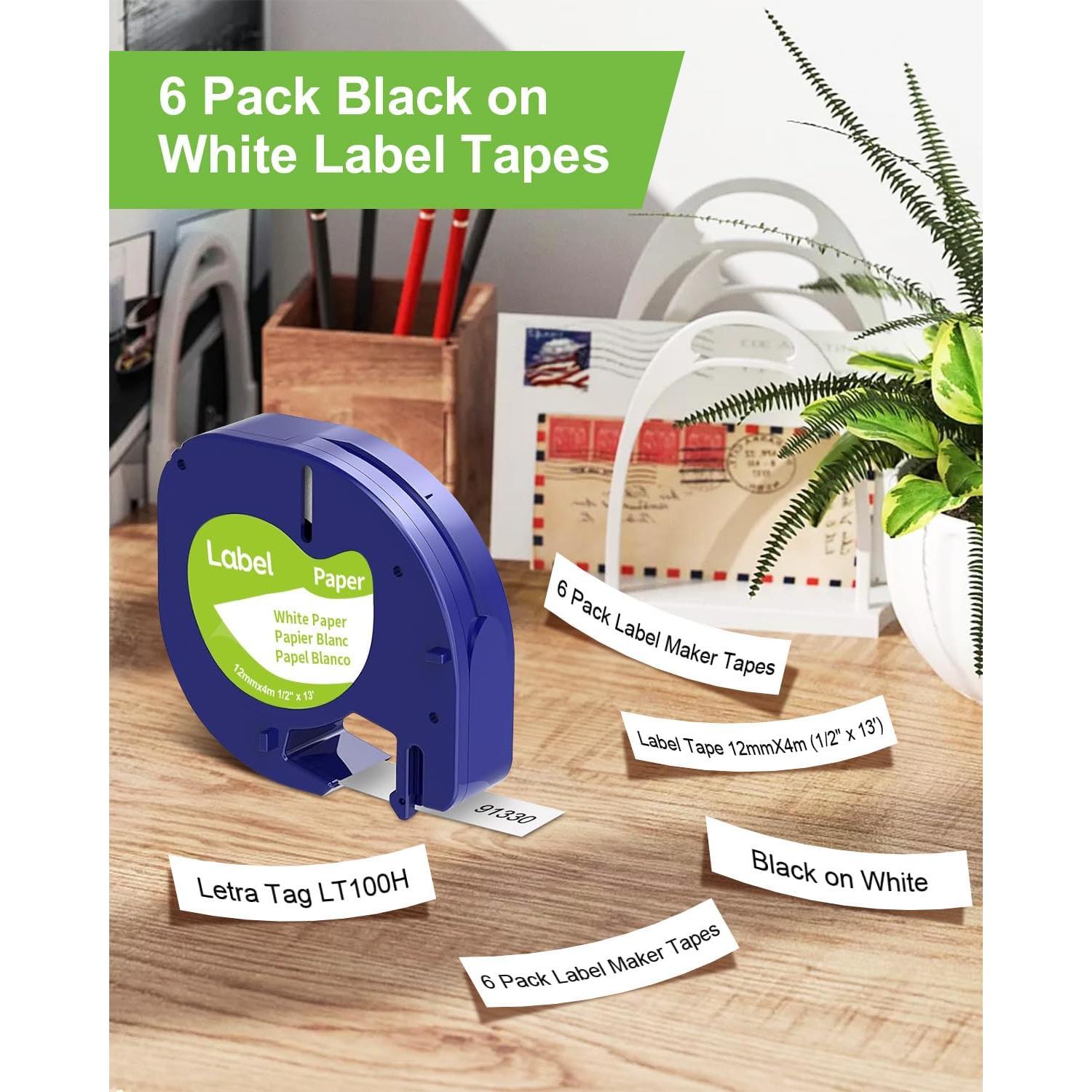 Paquete de 6 cintas de papel blanco JOJOME para Dymo Letratag