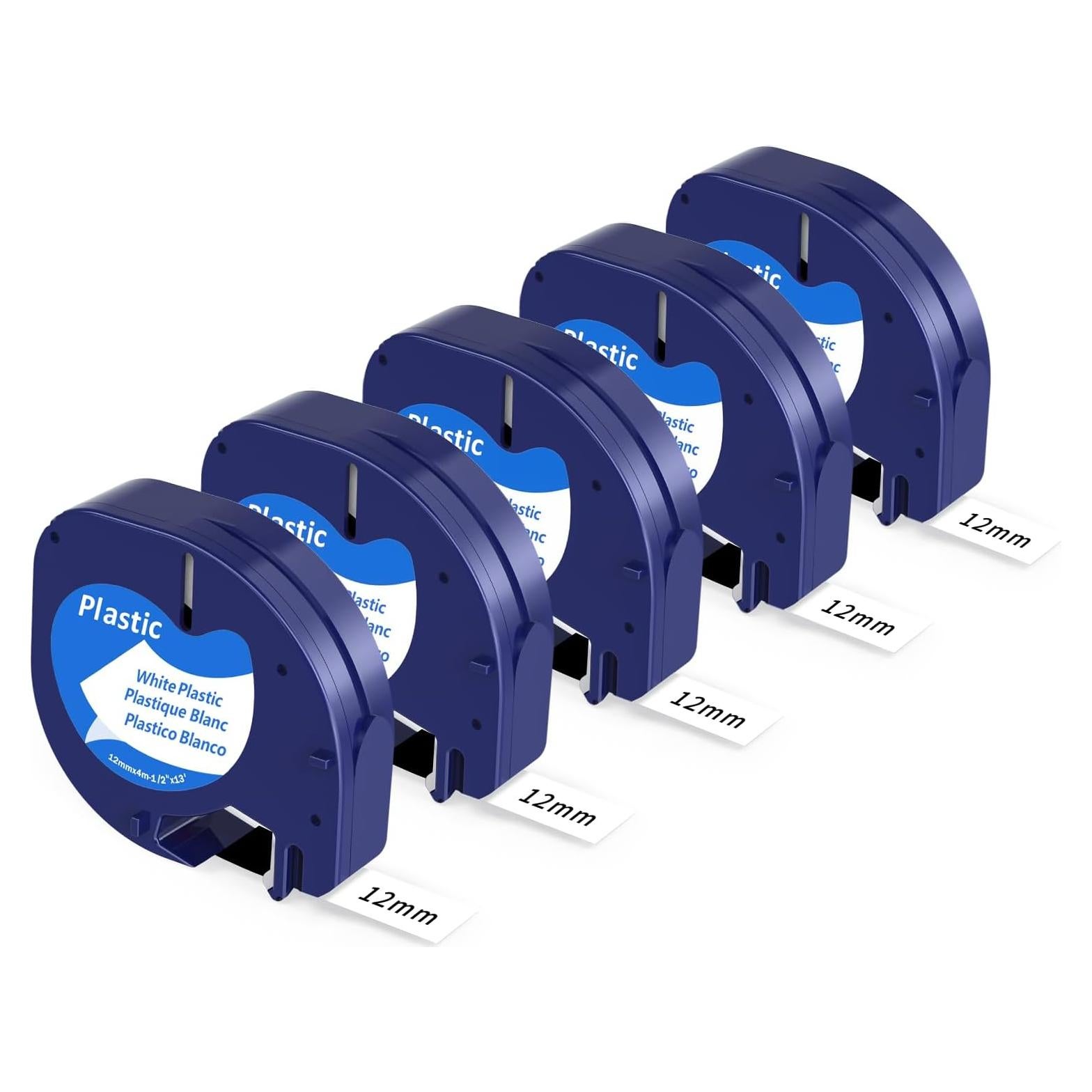 Cintas de Etiquetas Dymo LetraTag 91331 Plástico Blanco 12mm x 4m - Paquete de 5