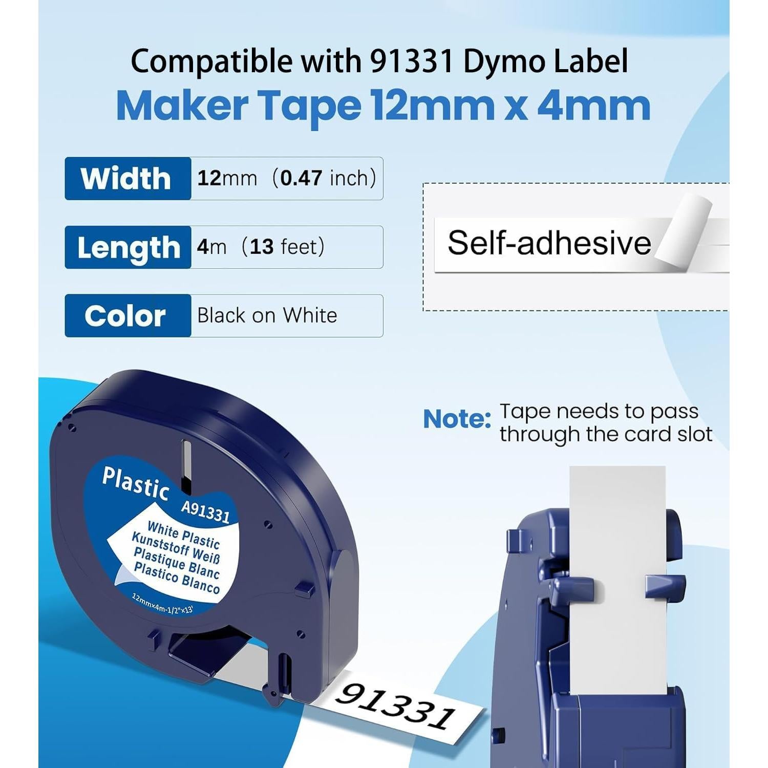 Cintas de Etiquetas Dymo LetraTag 91331 Plástico Blanco 12mm x 4m - Paquete de 5