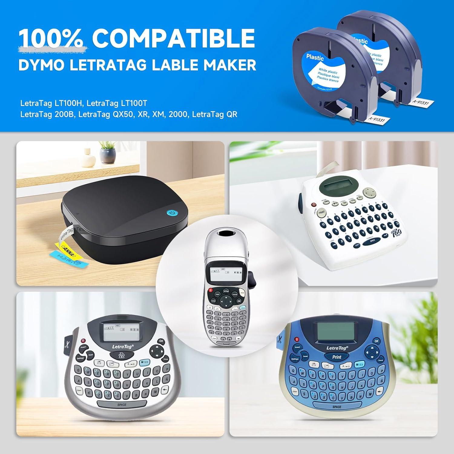 Cinta de Etiqueta Dymo LetraTag Label Orison 12mm Negro/Blanco 5P