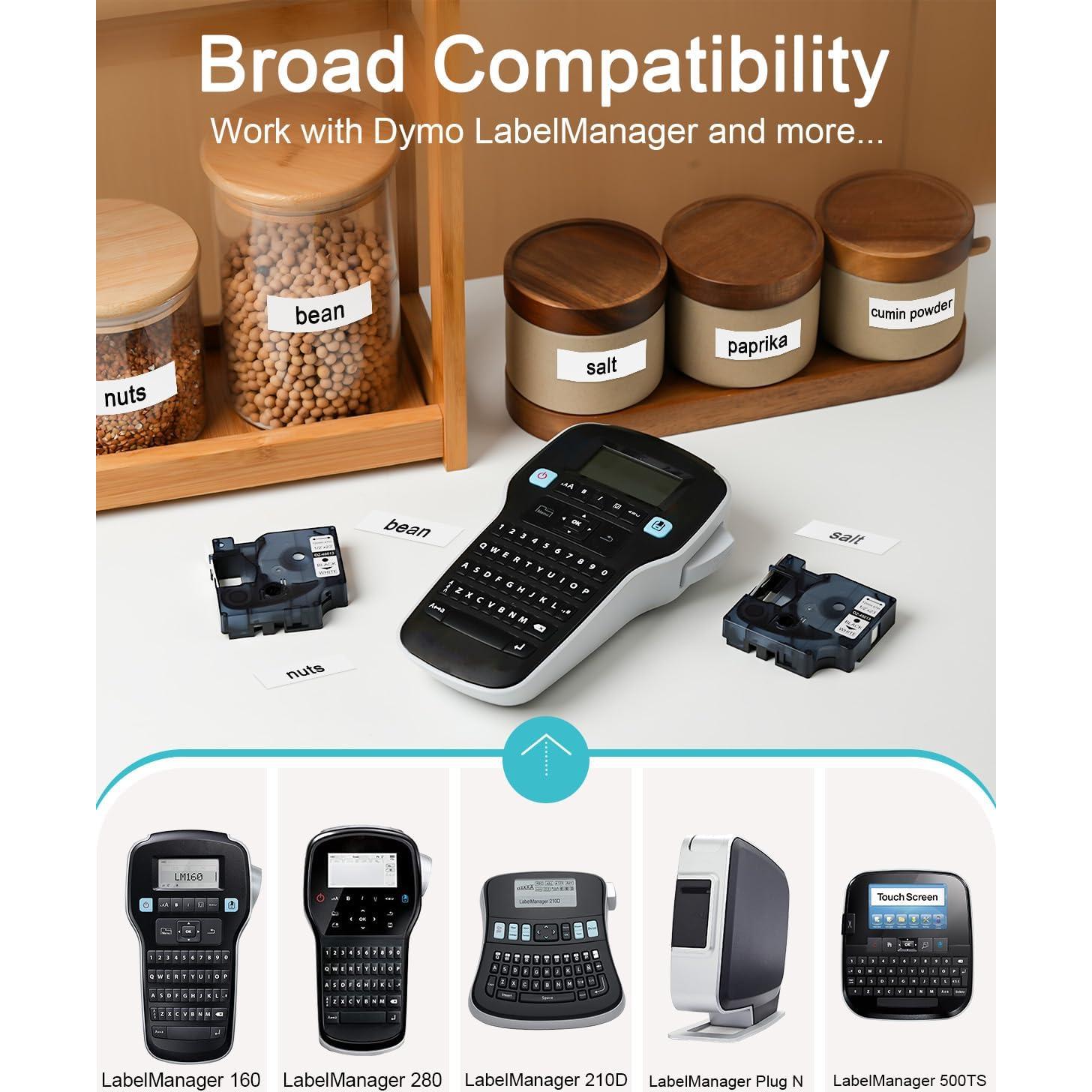 Cinta de Etiqueta Oozmas D1 45013 12mm Negro sobre Blanco - 3 Paquetes