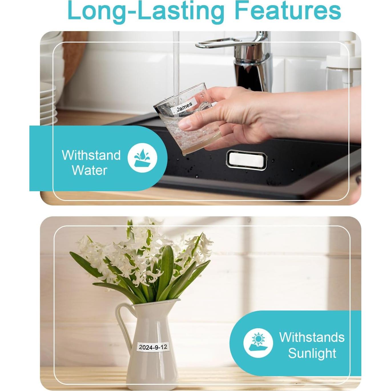 Cinta de Etiqueta Oozmas D1 45013 12mm Negro sobre Blanco - 3 Paquetes