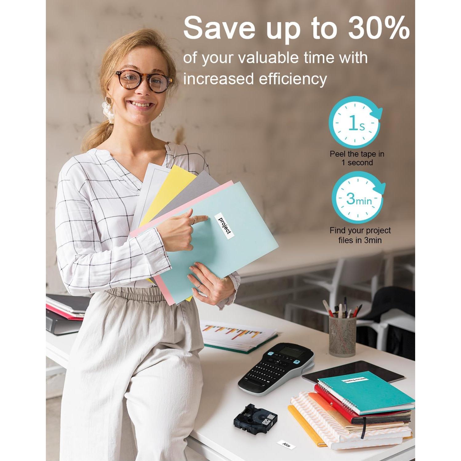 Cinta de Etiqueta Oozmas D1 45013 12mm Negro sobre Blanco - 3 Paquetes