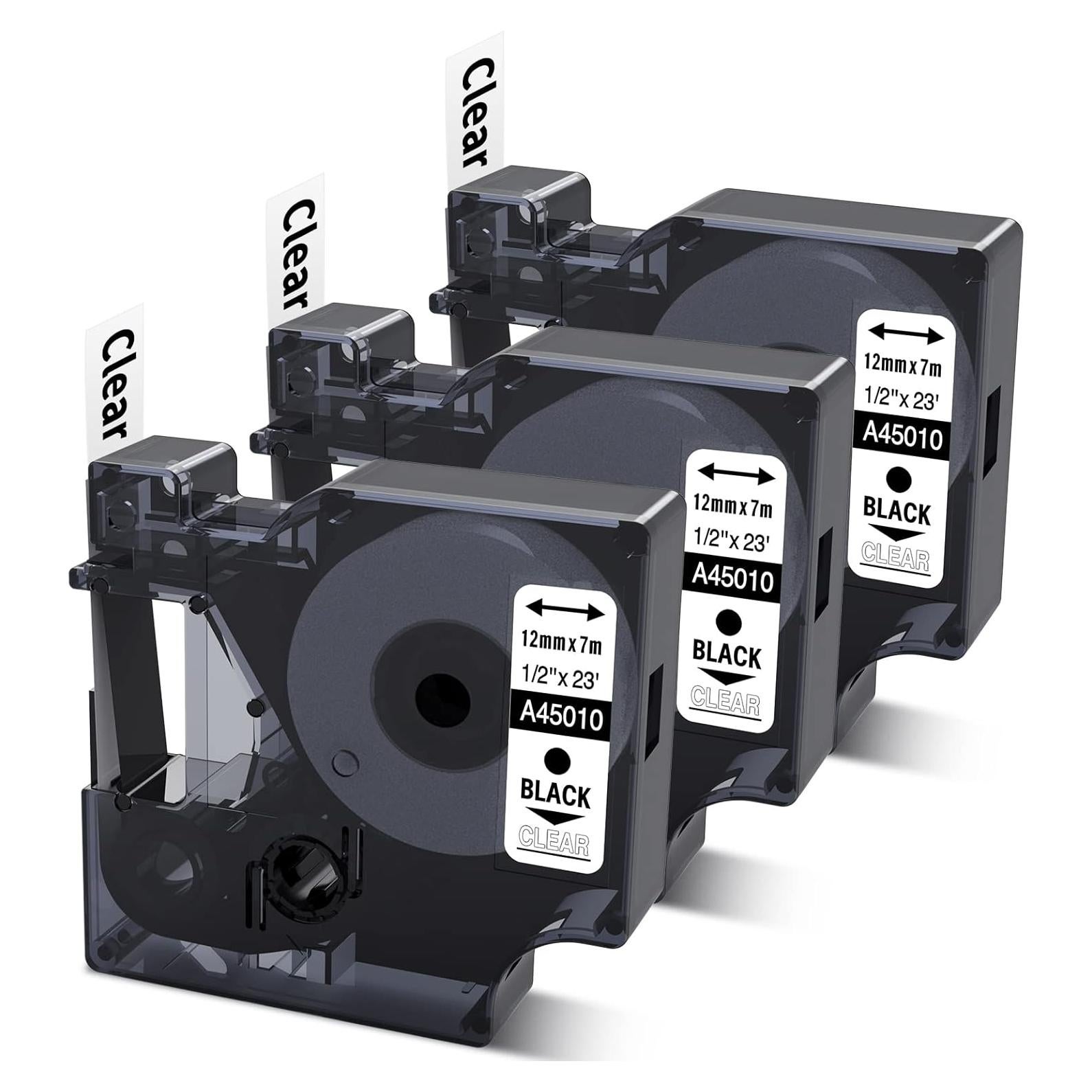 Cinta de Etiqueta Dymo D1 COLORWING 12mm x 7m Negra Transparente