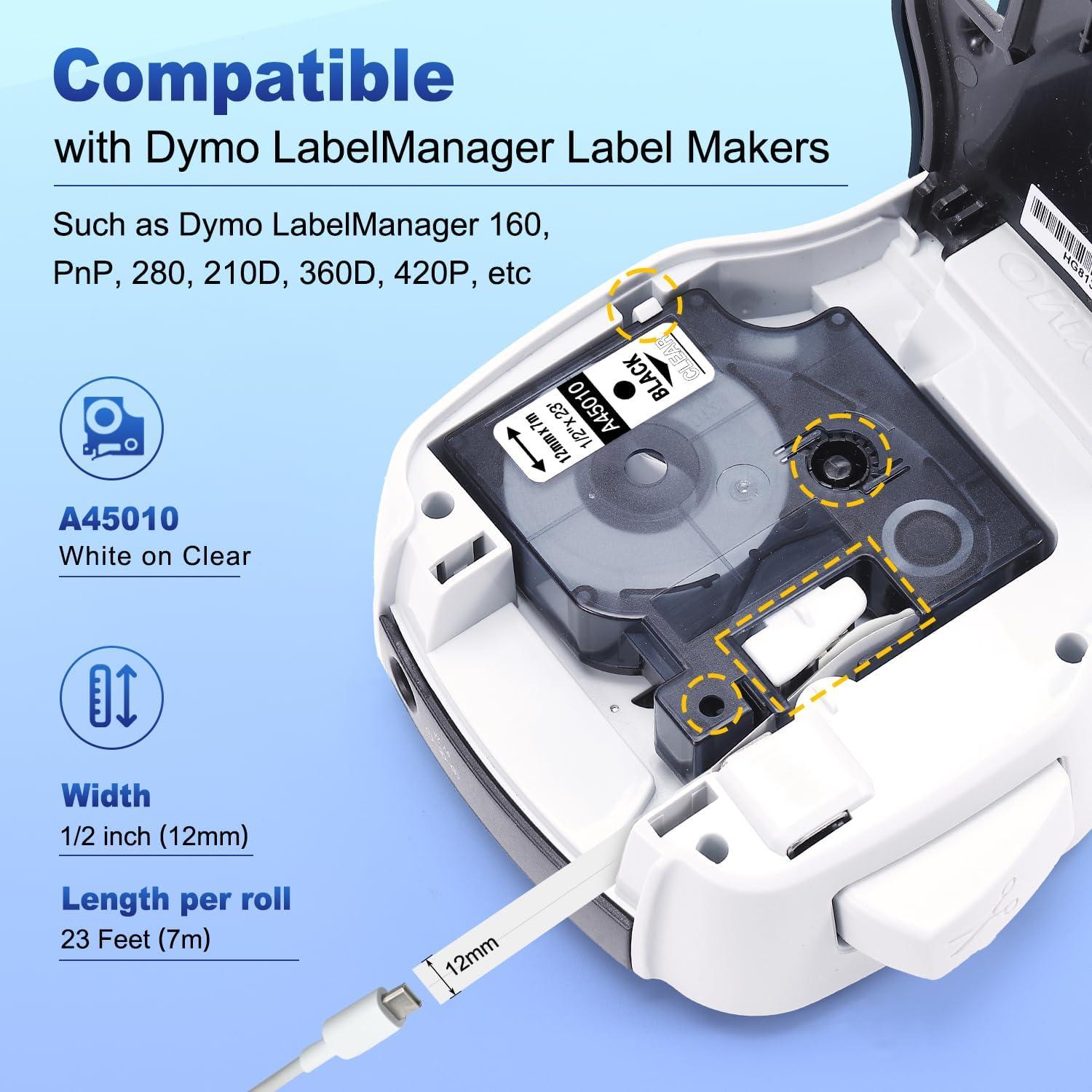 Cinta de Etiqueta Dymo D1 COLORWING 12mm x 7m Negra Transparente