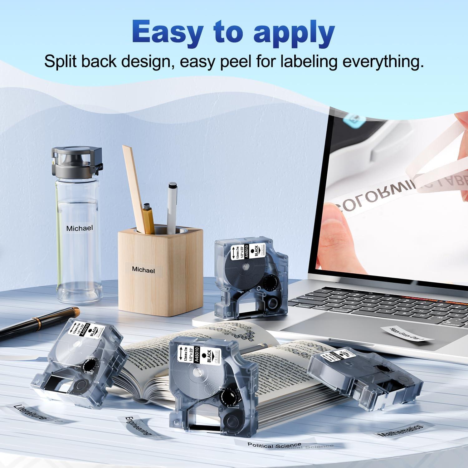 Cinta de Etiqueta Dymo D1 COLORWING 12mm x 7m Negra Transparente