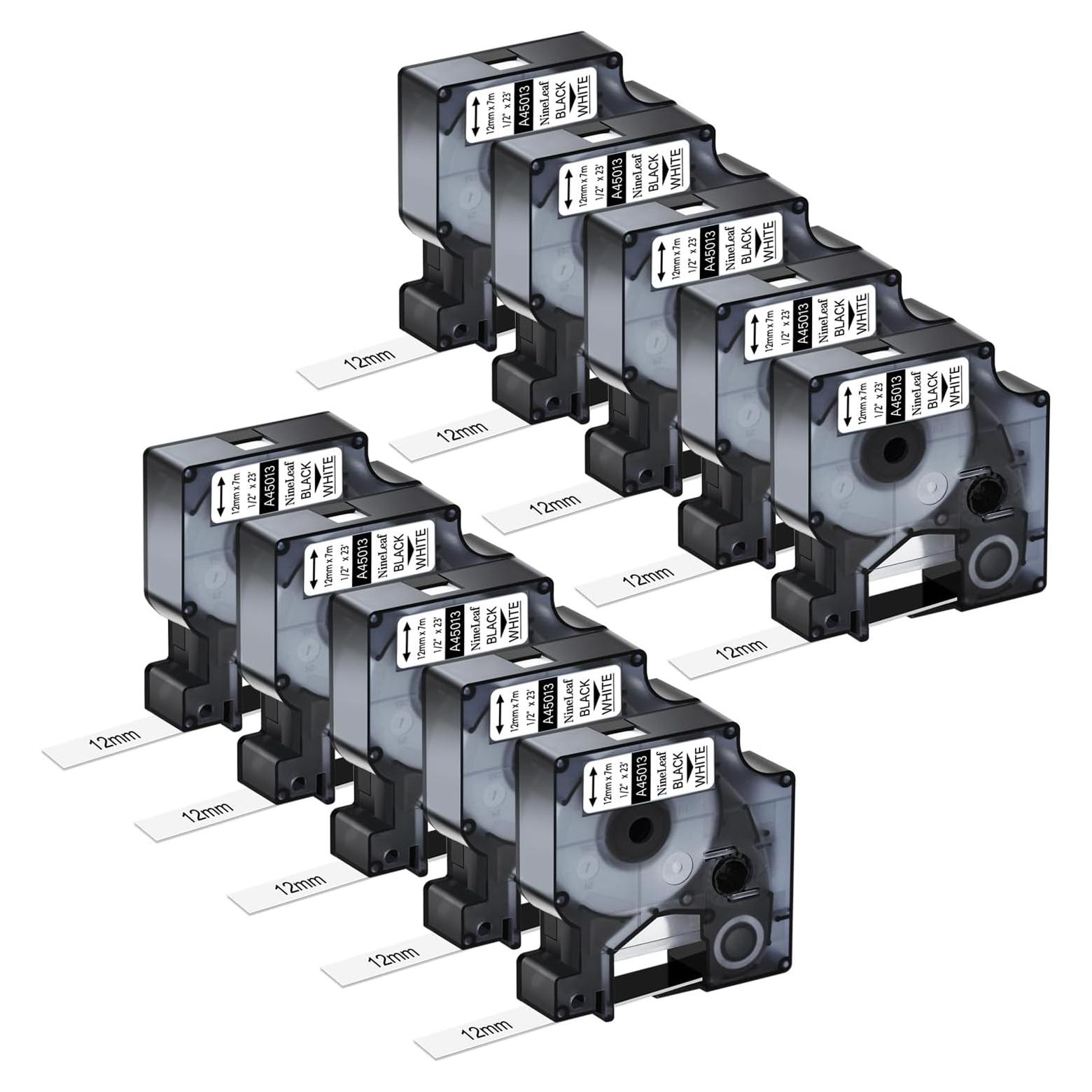 Cinta de Etiqueta NineLeaf 10PK Dymo D1 12mm Negro sobre Blanco