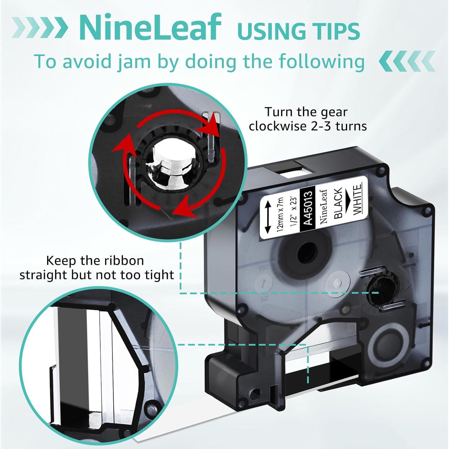 Cinta de Etiqueta NineLeaf 10PK Dymo D1 12mm Negro sobre Blanco