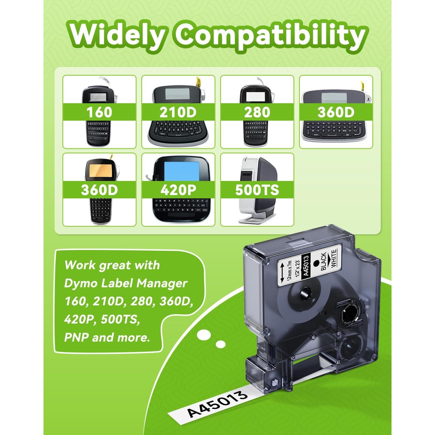 Cinta de Etiquetas MarkDomain D1 45013 Negro sobre Blanco 12mm x 7m